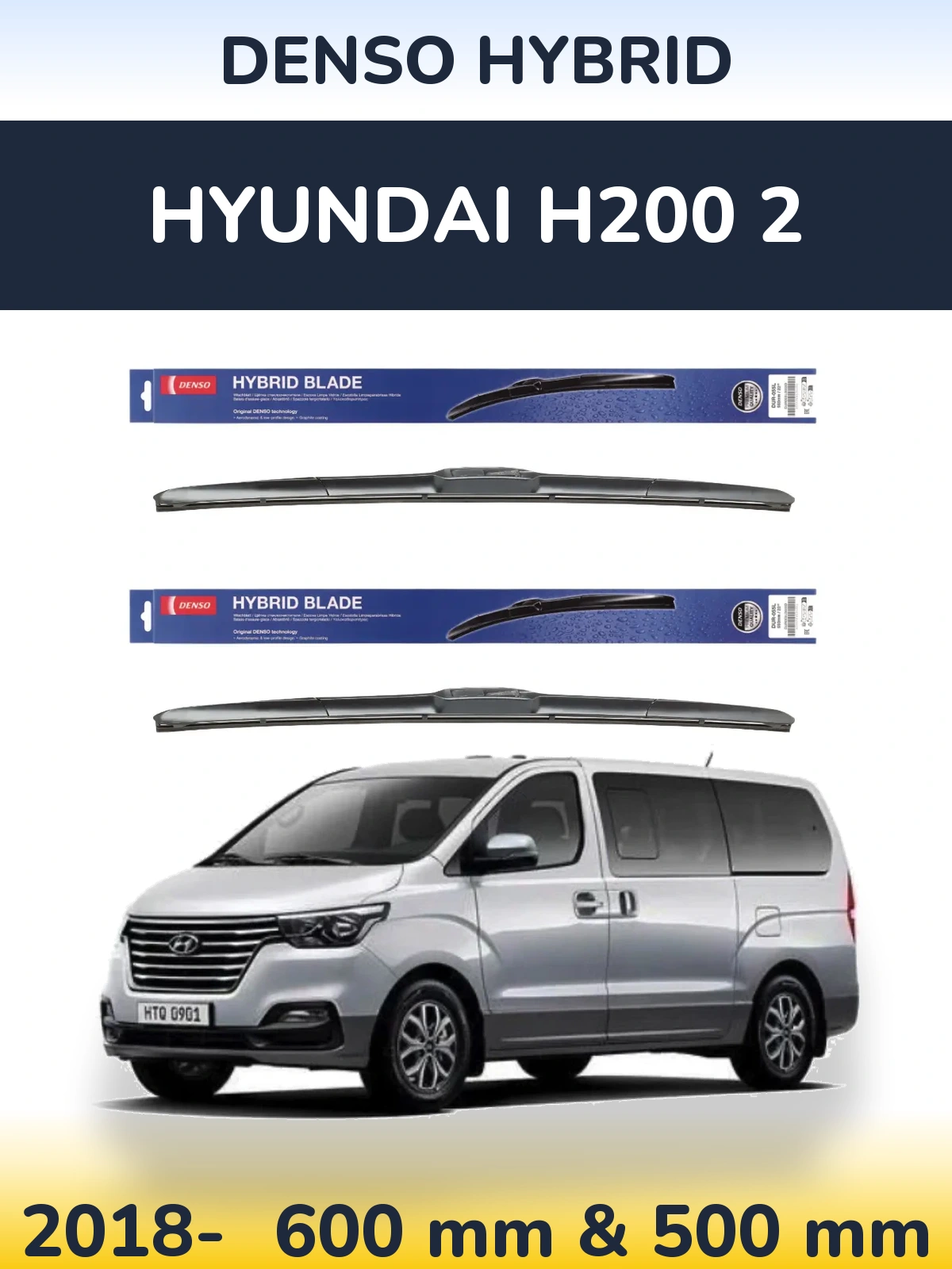 Sada předních stěračů Denso Hybrid 600 a 500 mm pro Hyundai H200 2 2018-2026