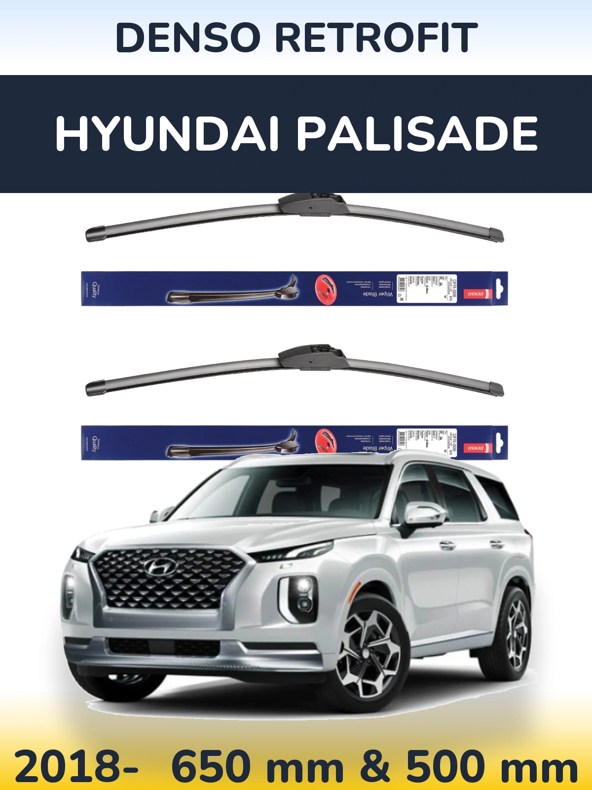 Sada předních stěračů Denso Retrofit 650 a 500 mm pro Hyundai Palisade 2018-2026