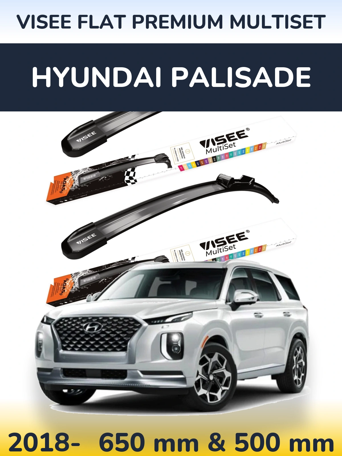 Sada předních stěračů VISEE FLAT PREMIUM MultiSet 650 a 500 mm pro Hyundai Palisade 2018-2026