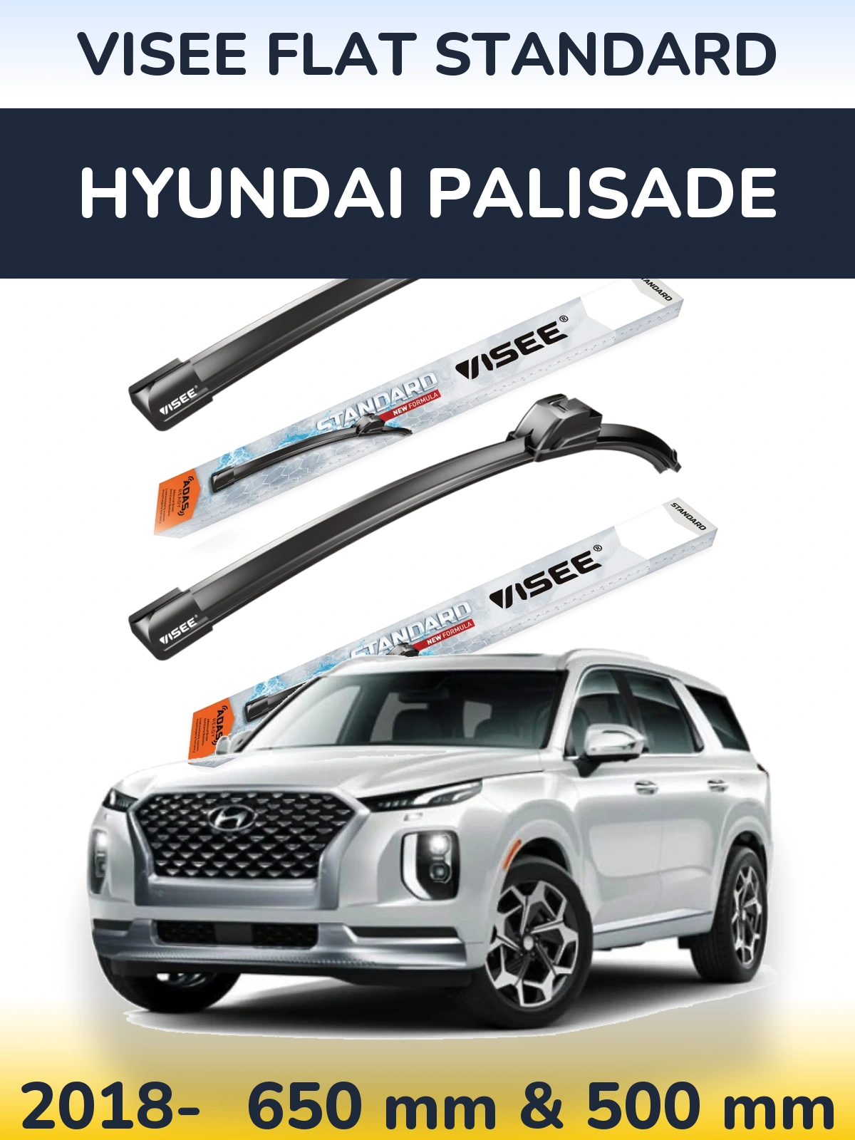 Sada předních stěračů VISEE FLAT STANDARD 650 a 500 mm pro Hyundai Palisade 2018-2026