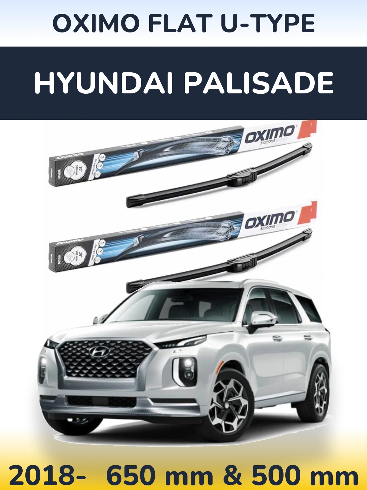 Sada předních stěračů Oximo Flat U-type 650 a 500 mm pro Hyundai Palisade 2018-2026