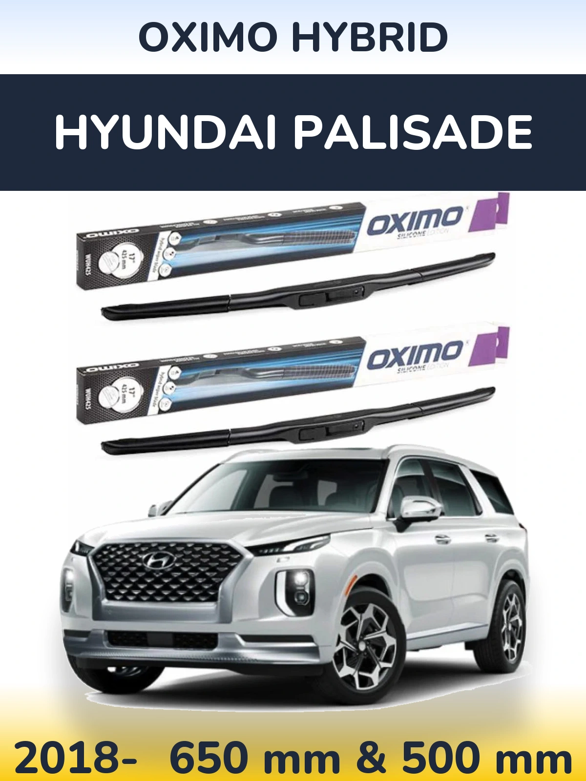 Sada předních stěračů Oximo Hybrid 650 a 500 mm pro Hyundai Palisade 2018-2026
