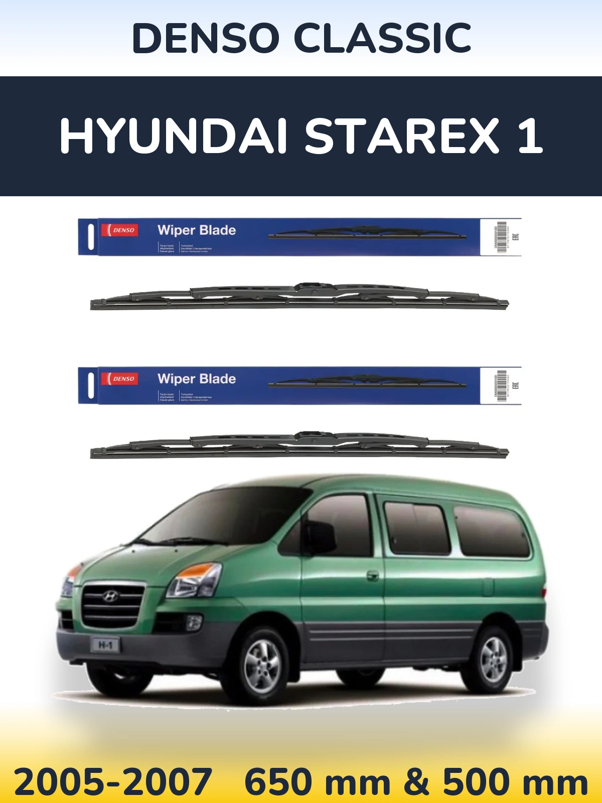 Sada předních stěračů Denso Classic 650 a 500 mm pro Hyundai Starex 1 2005-2007