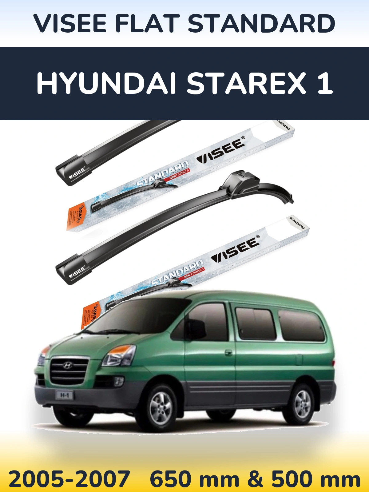 Sada předních stěračů VISEE FLAT STANDARD 650 a 500 mm pro Hyundai Starex 1 2005-2007