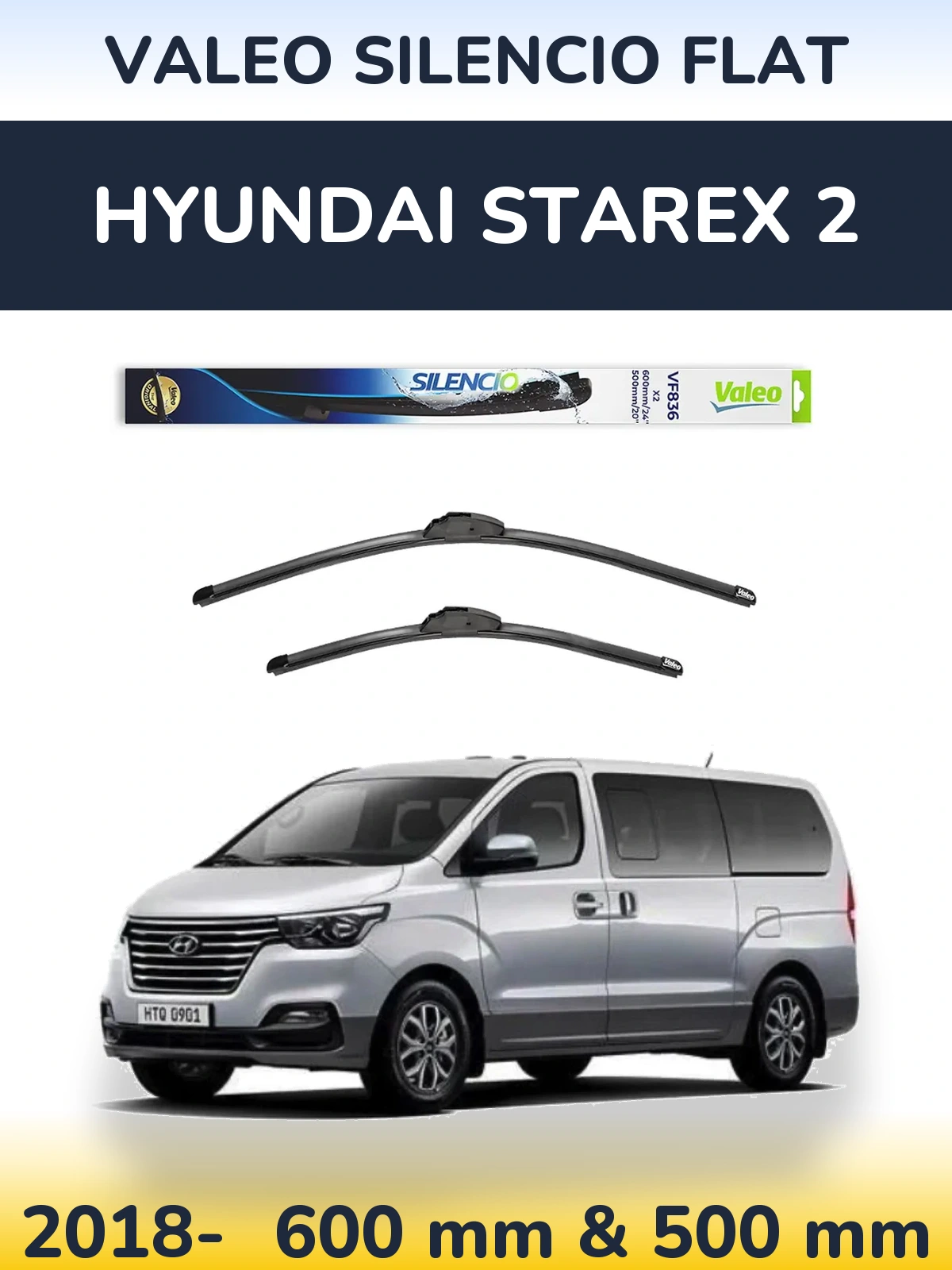 Sada předních stěračů Valeo Silencio Flat 600 a 500 mm pro Hyundai Starex 2 2018-2026