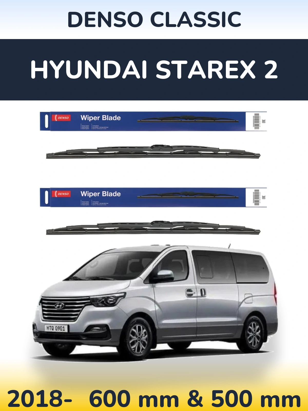 Sada předních stěračů Denso Classic 600 a 500 mm pro Hyundai Starex 2 2018-2026