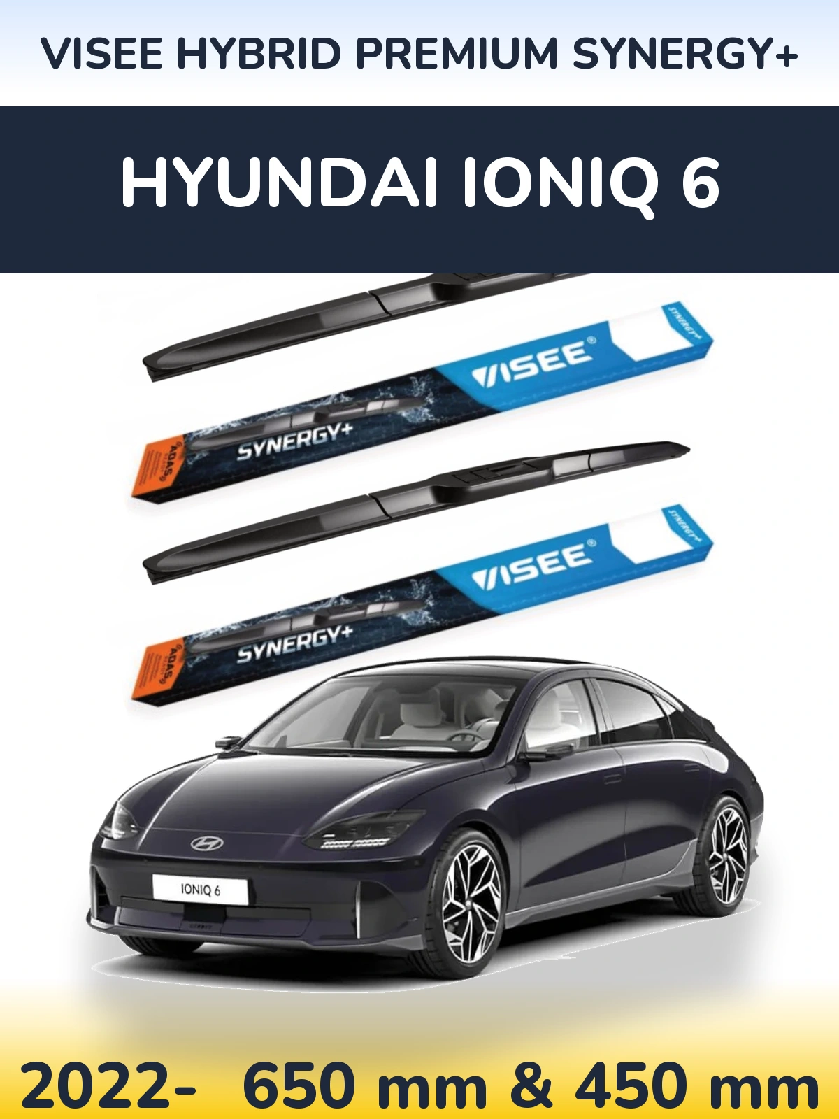 Sada předních stěračů VISEE HYBRID PREMIUM SYNERGY+ 650 a 450 mm pro Hyundai IONIQ 6 2022-2026