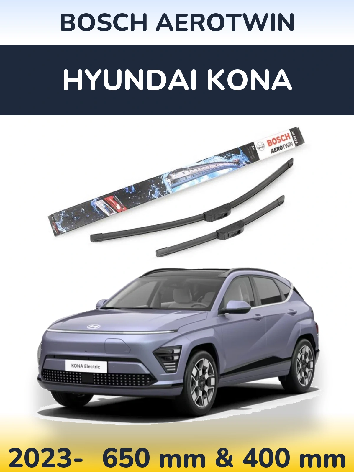 Sada předních stěračů BOSCH AeroTwin 650 a 400 mm pro Hyundai Kona 2023-2026