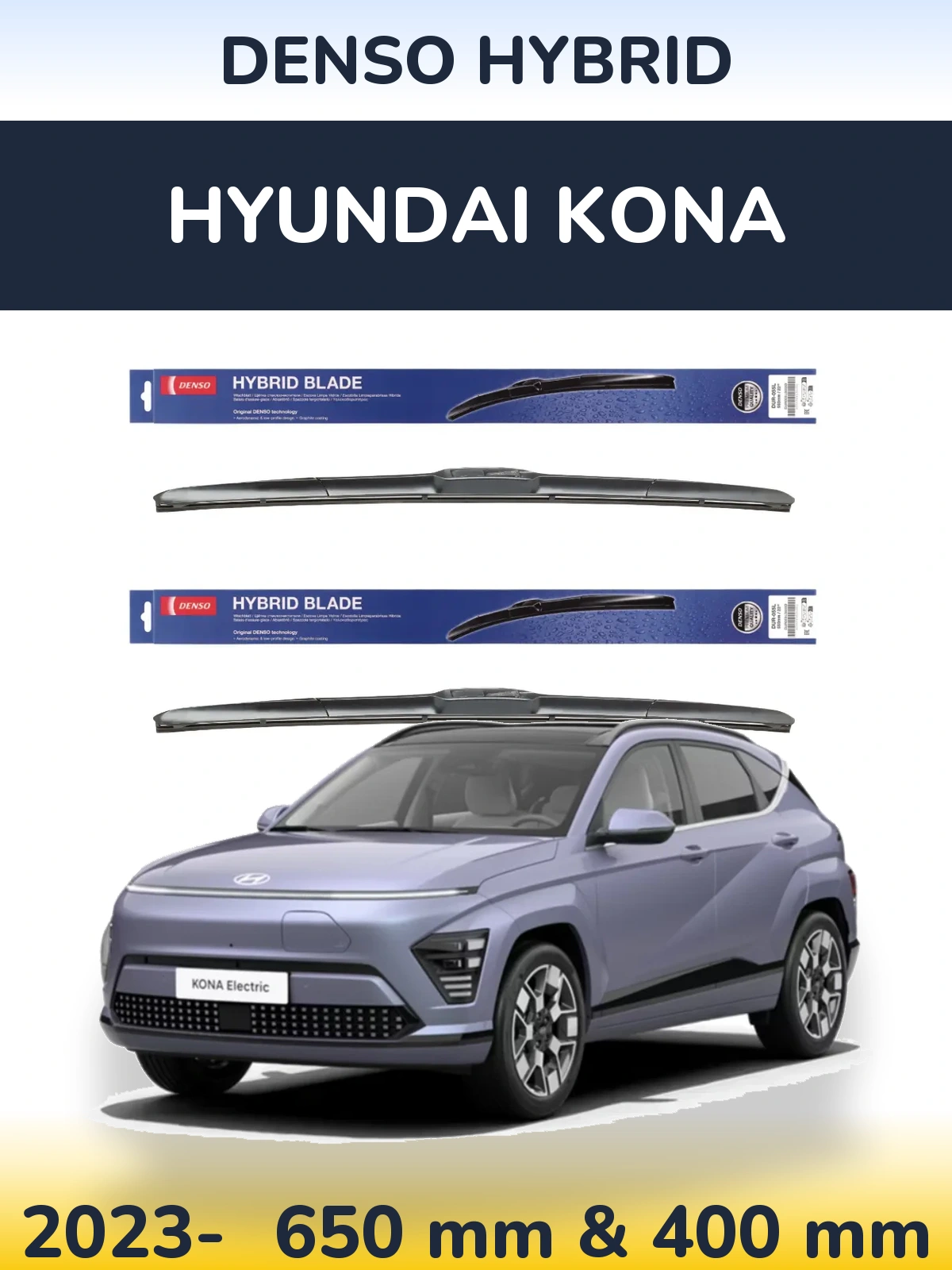 Sada předních stěračů Denso Hybrid 650 a 400 mm pro Hyundai Kona 2023-2026