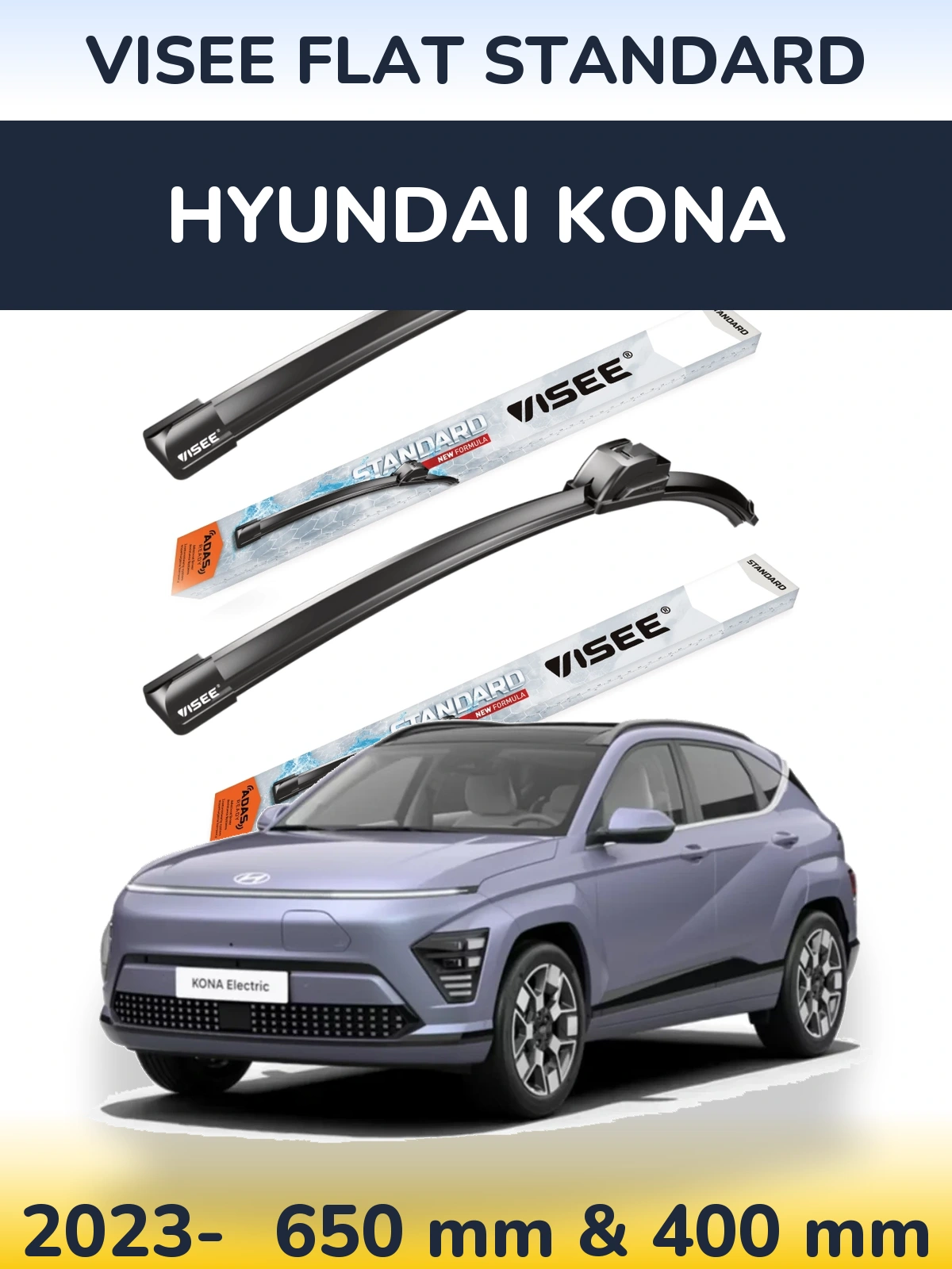Sada předních stěračů VISEE FLAT STANDARD 650 a 400 mm pro Hyundai Kona 2023-2026