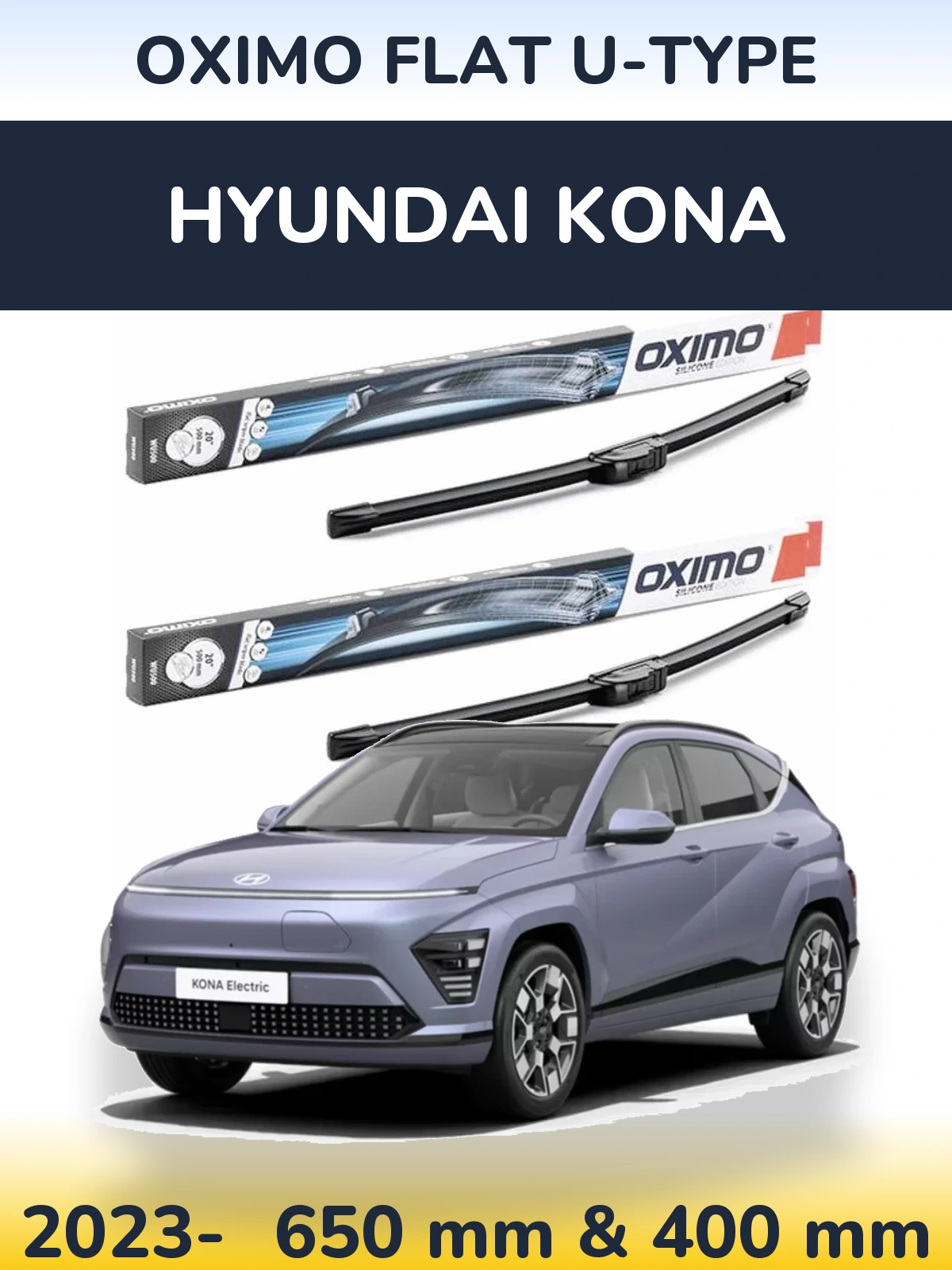 Sada předních stěračů Oximo Flat U-type 650 a 400 mm pro Hyundai Kona 2023-2026