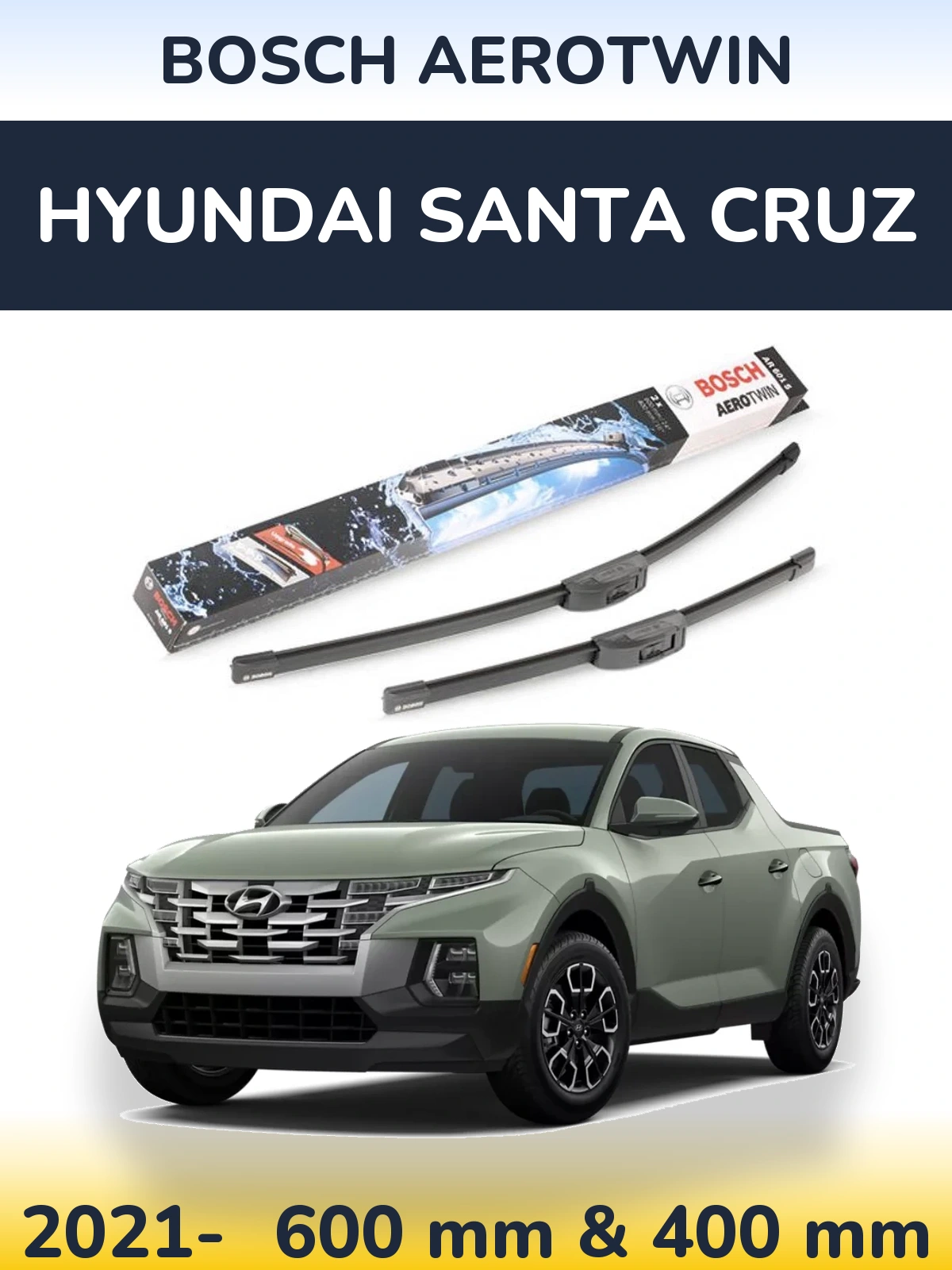Sada předních stěračů BOSCH AeroTwin 600 a 400 mm pro Hyundai Santa Cruz 2021-2026