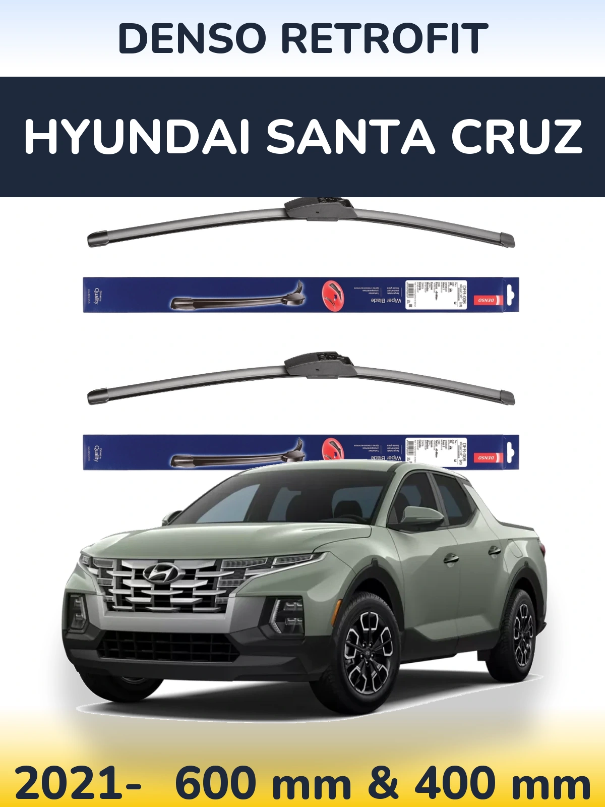 Sada předních stěračů Denso Retrofit 600 a 400 mm pro Hyundai Santa Cruz 2021-2026