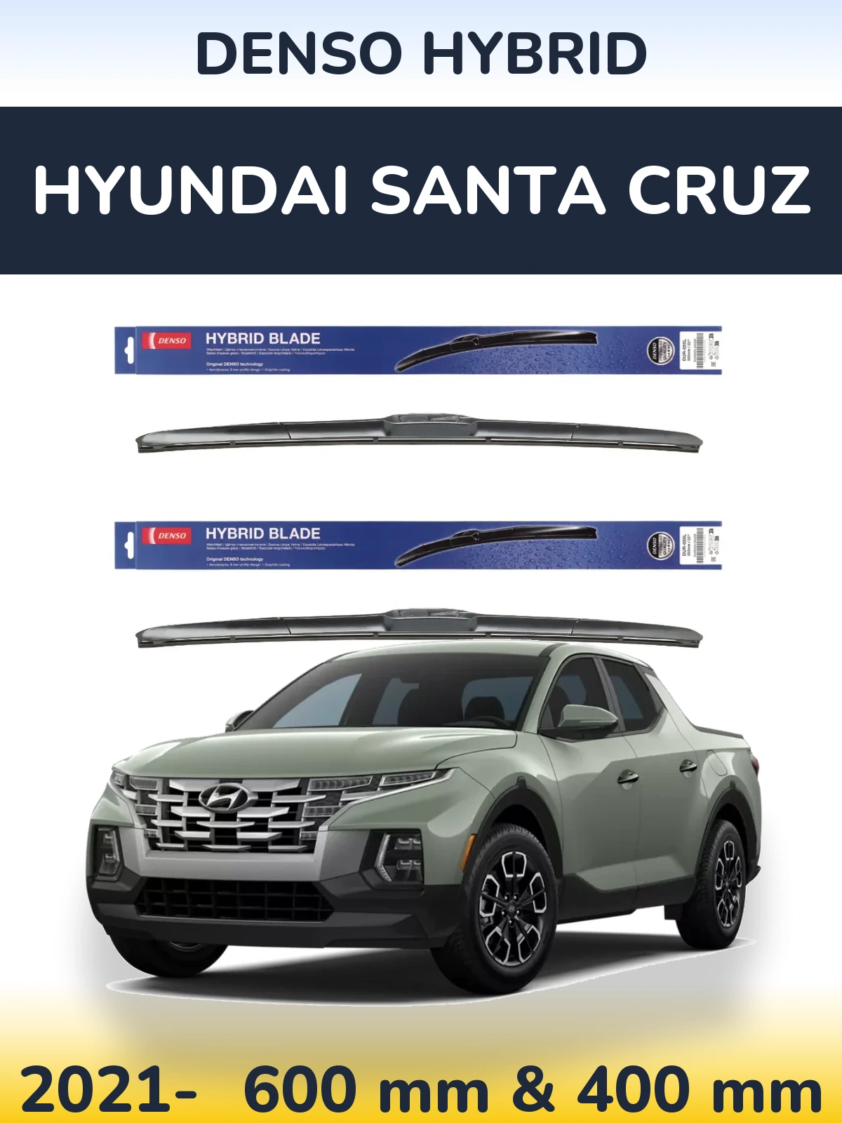 Sada předních stěračů Denso Hybrid 600 a 400 mm pro Hyundai Santa Cruz 2021-2026