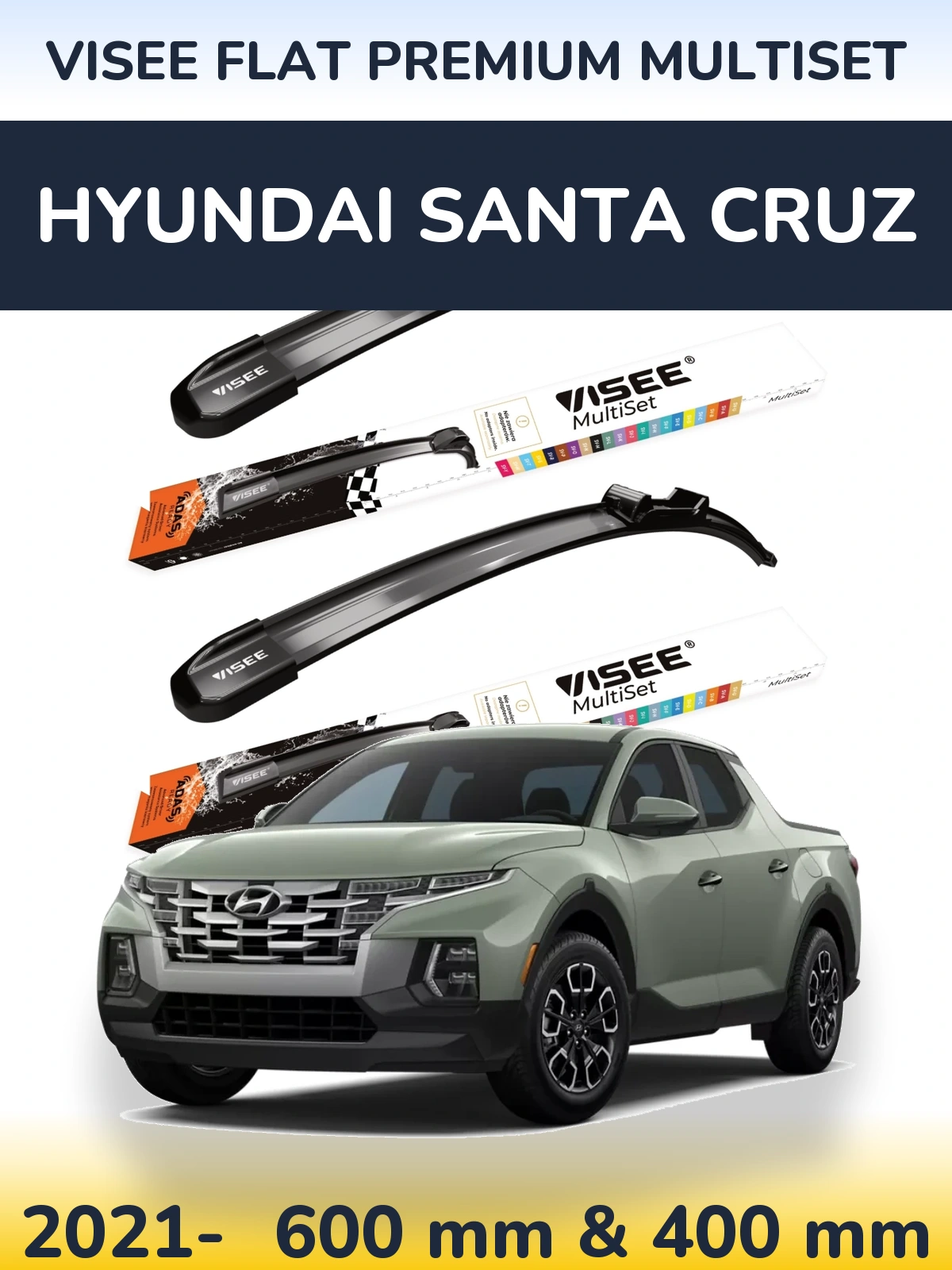 Sada předních stěračů VISEE FLAT PREMIUM MultiSet 600 a 400 mm pro Hyundai Santa Cruz 2021-2026