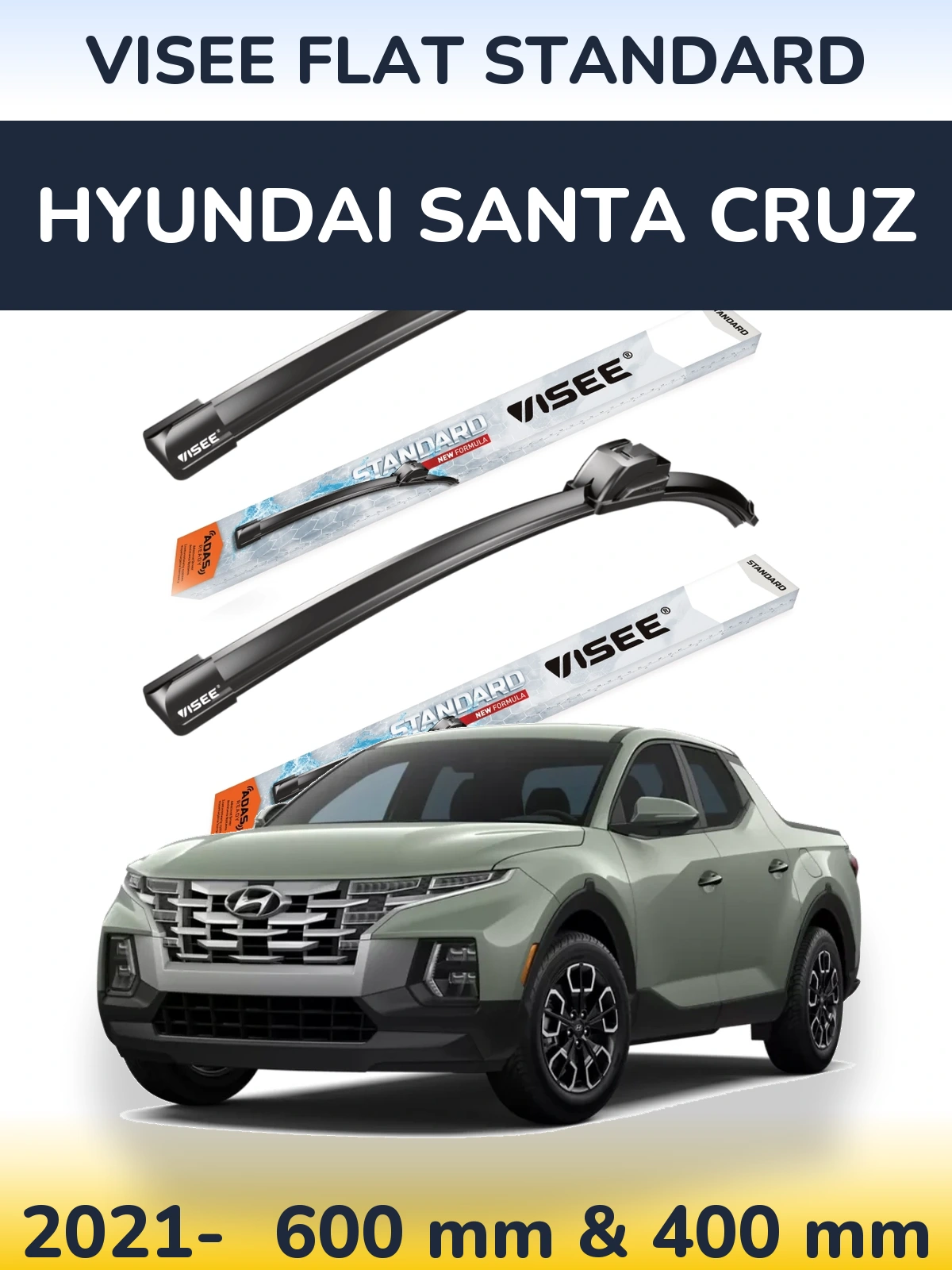 Sada předních stěračů VISEE FLAT STANDARD 600 a 400 mm pro Hyundai Santa Cruz 2021-2026