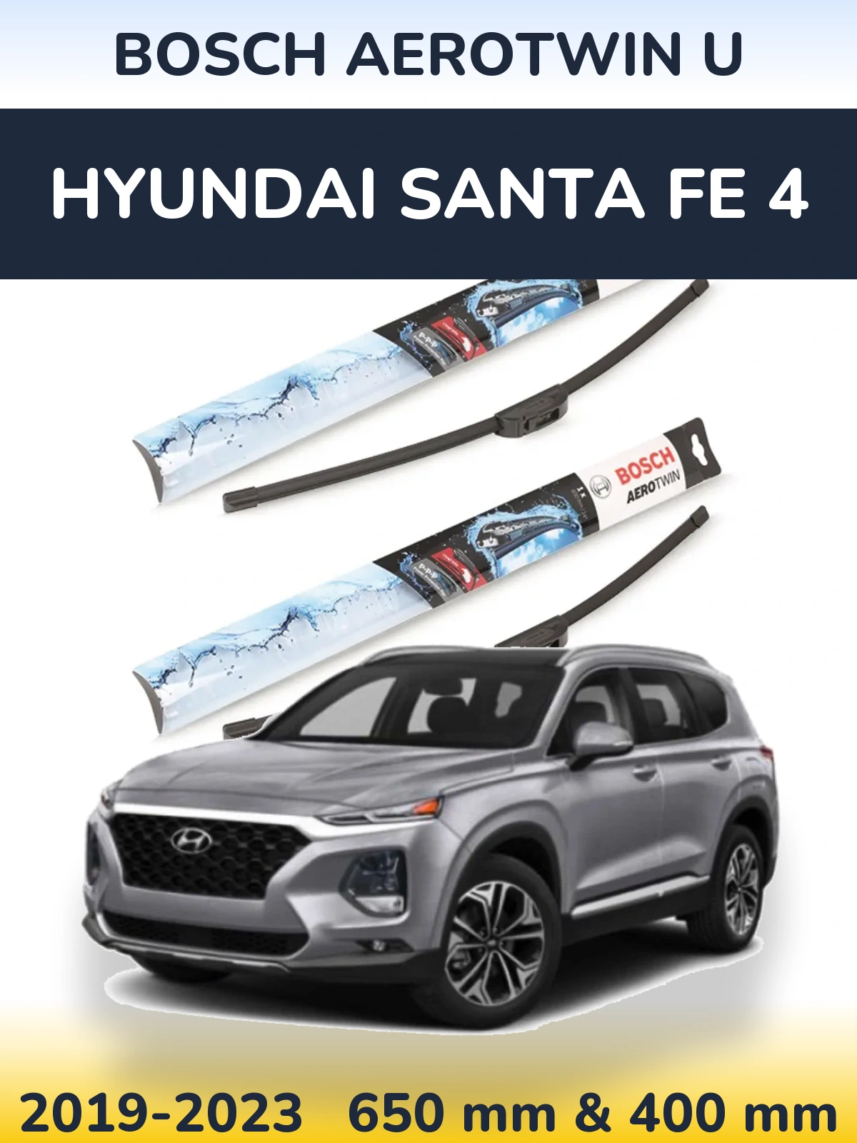 Sada předních stěračů BOSCH AeroTwin U 650 a 400 mm pro Hyundai Santa Fe 4 2019-2023