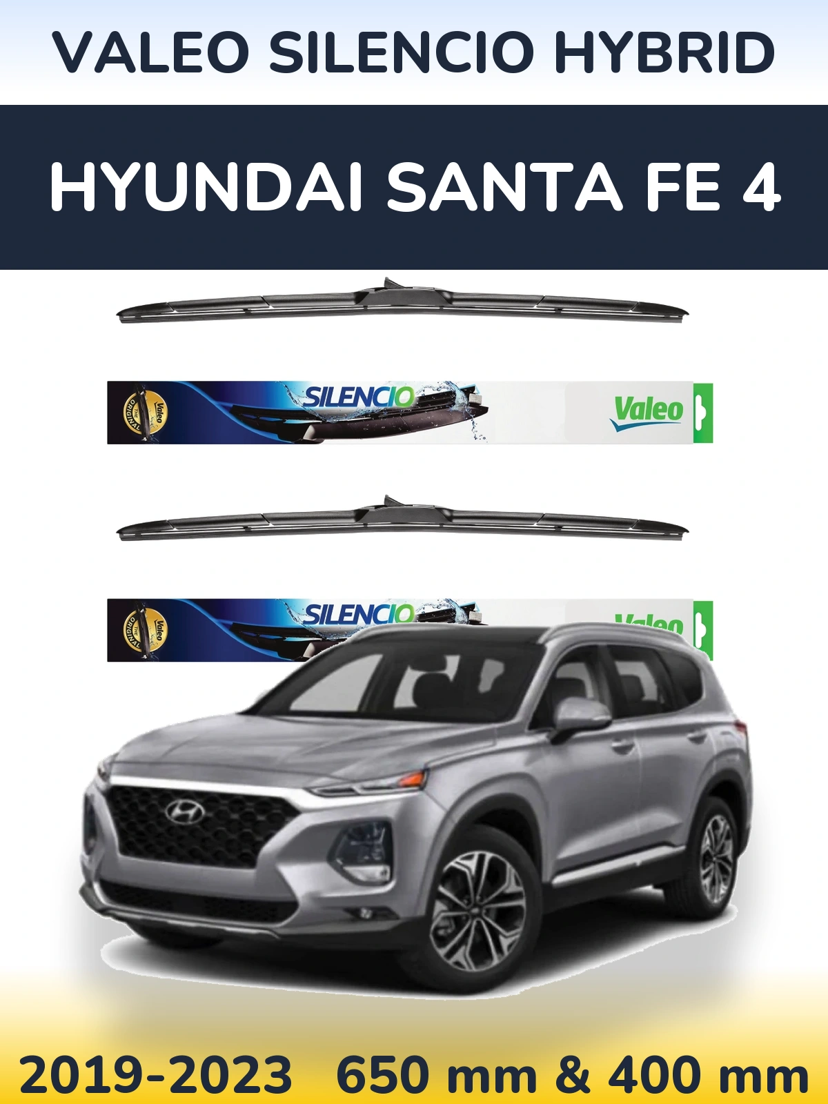 Sada předních stěračů Valeo Silencio Hybrid 650 a 400 mm pro Hyundai Santa Fe 4 2019-2023