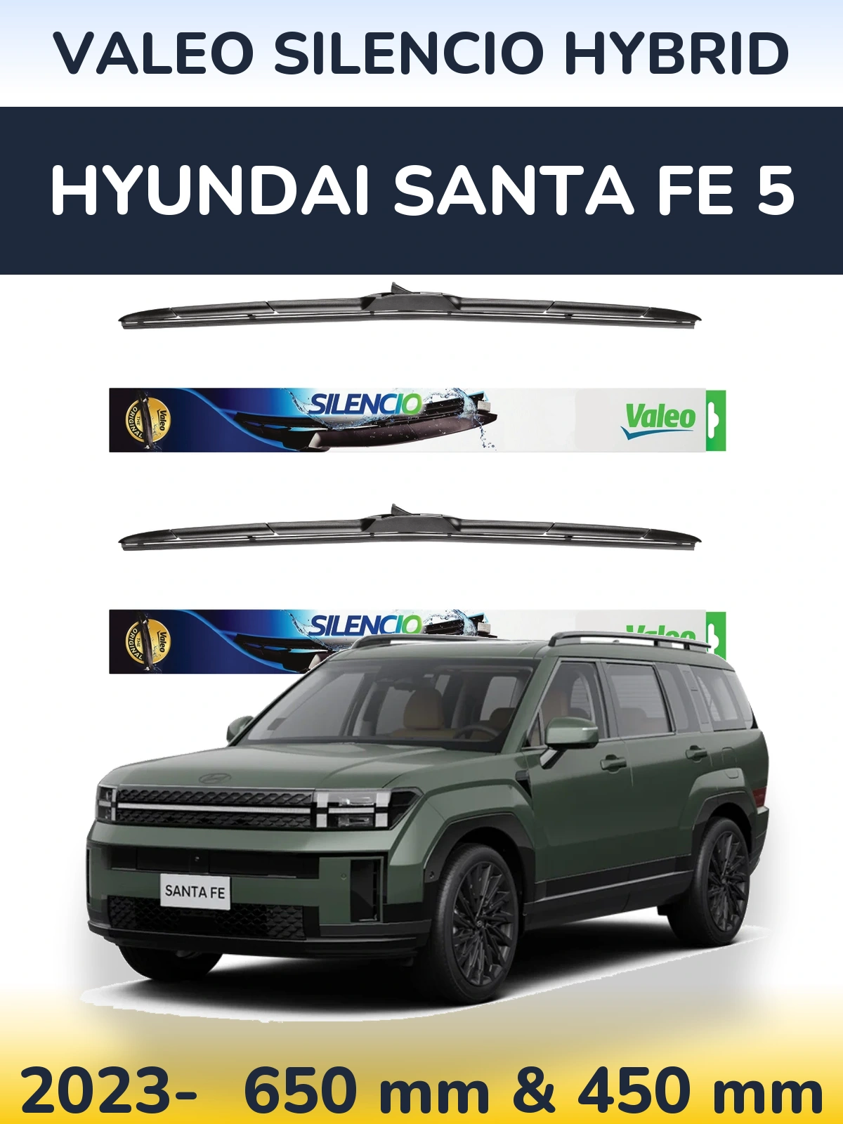 Sada předních stěračů Valeo Silencio Hybrid 650 a 450 mm pro Hyundai Santa Fe 5 2023-2026