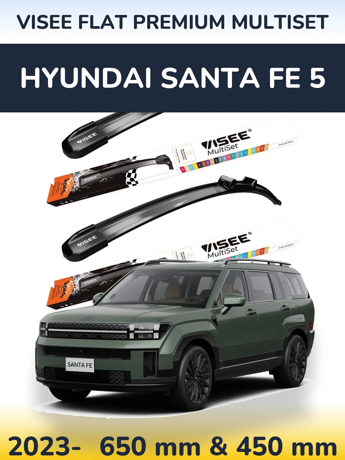 Sada předních stěračů VISEE FLAT PREMIUM MultiSet 650 a 450 mm pro Hyundai Santa Fe 5 2023-2026