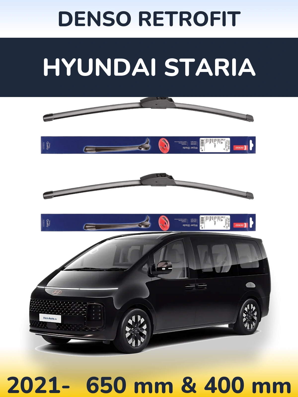 Комплект передніх щіток Denso Retrofit 650 & 400 мм для Hyundai Staria 2021-2026
