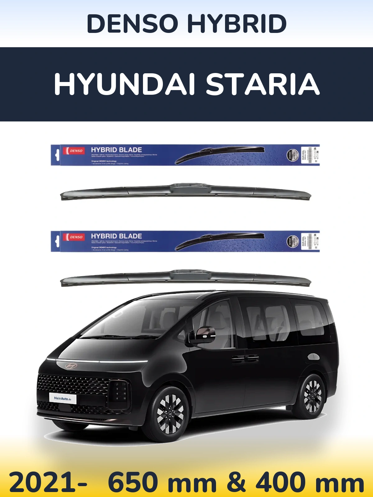 Комплект передніх щіток Denso Hybrid 650 & 400 мм для Hyundai Staria 2021-2026