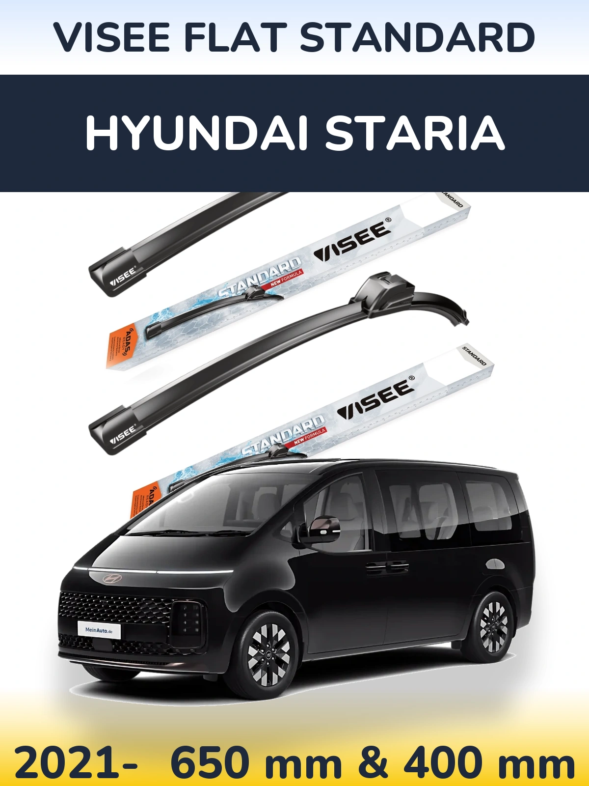 Комплект передніх щіток VISEE FLAT STANDARD 650 & 400 мм для Hyundai Staria 2021-2026