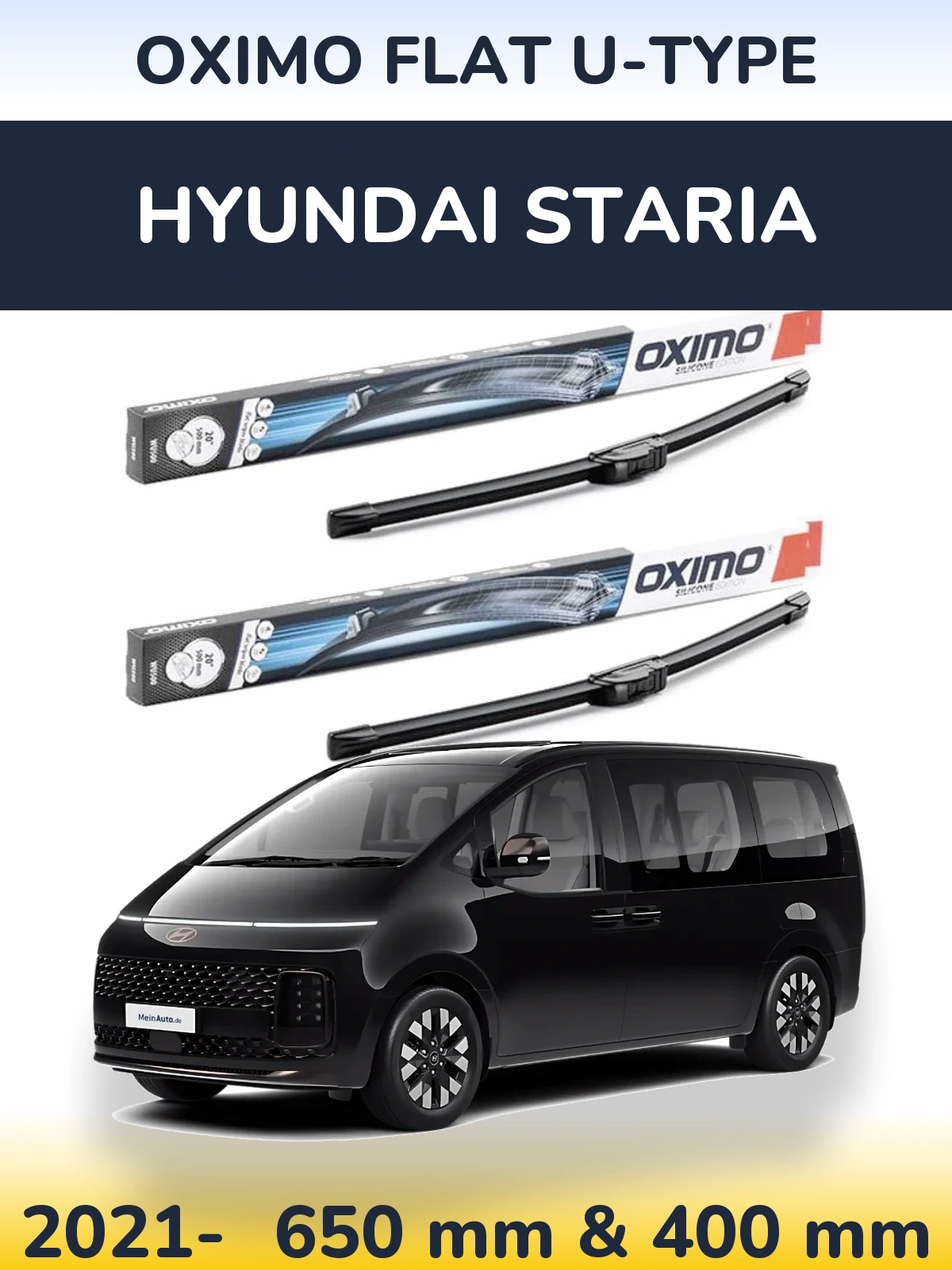 Sada předních stěračů Oximo Flat U-type 650 a 400 mm pro Hyundai Staria 2021-2026