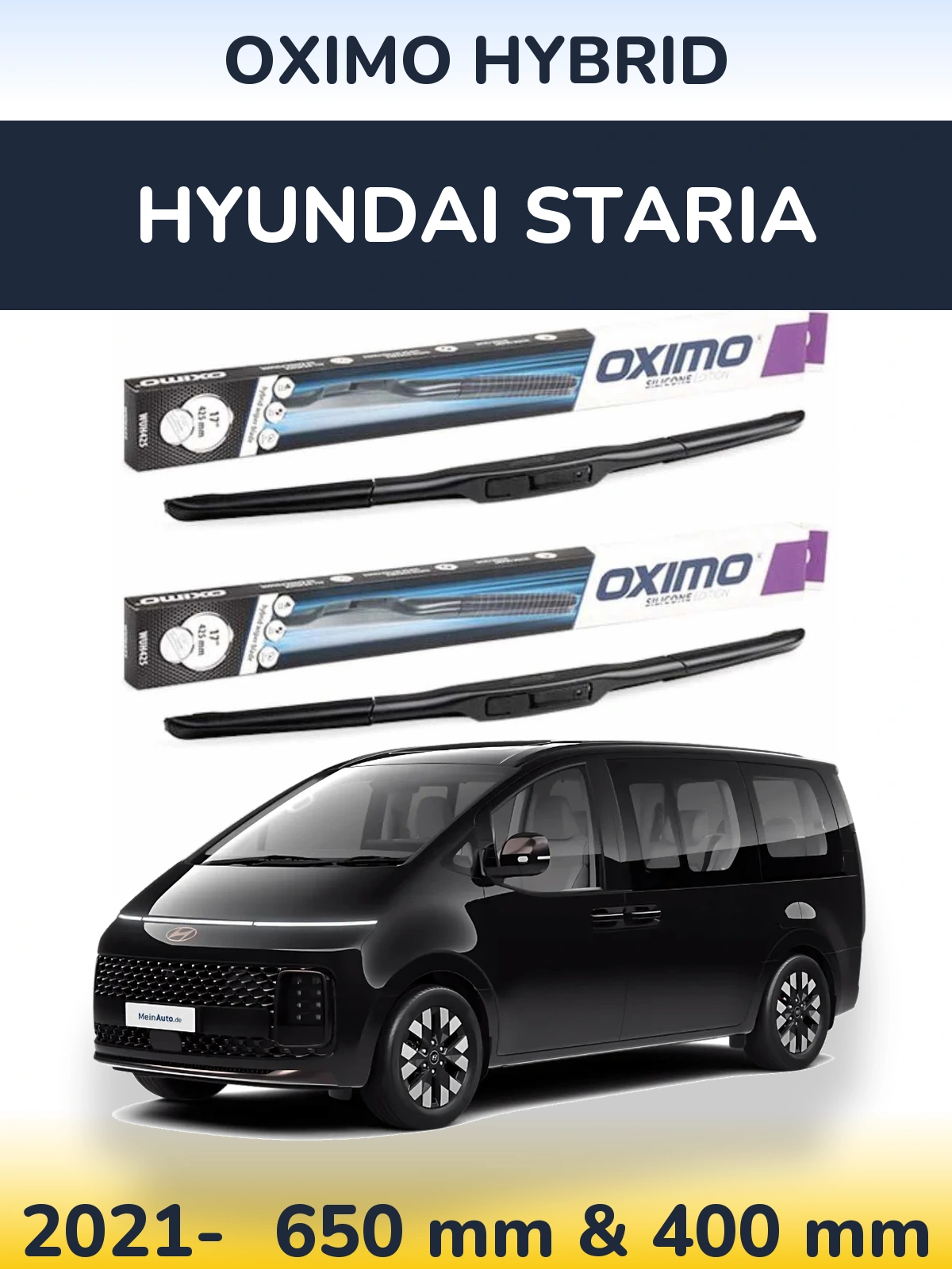Sada předních stěračů Oximo Hybrid 650 a 400 mm pro Hyundai Staria 2021-2026