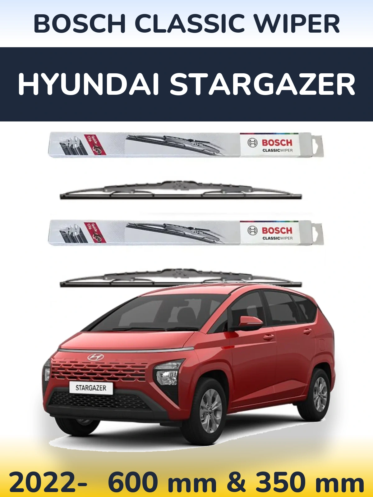 Sada předních stěračů BOSCH Classic Wiper 600 a 340 mm pro Hyundai Stargazer 2022-2026