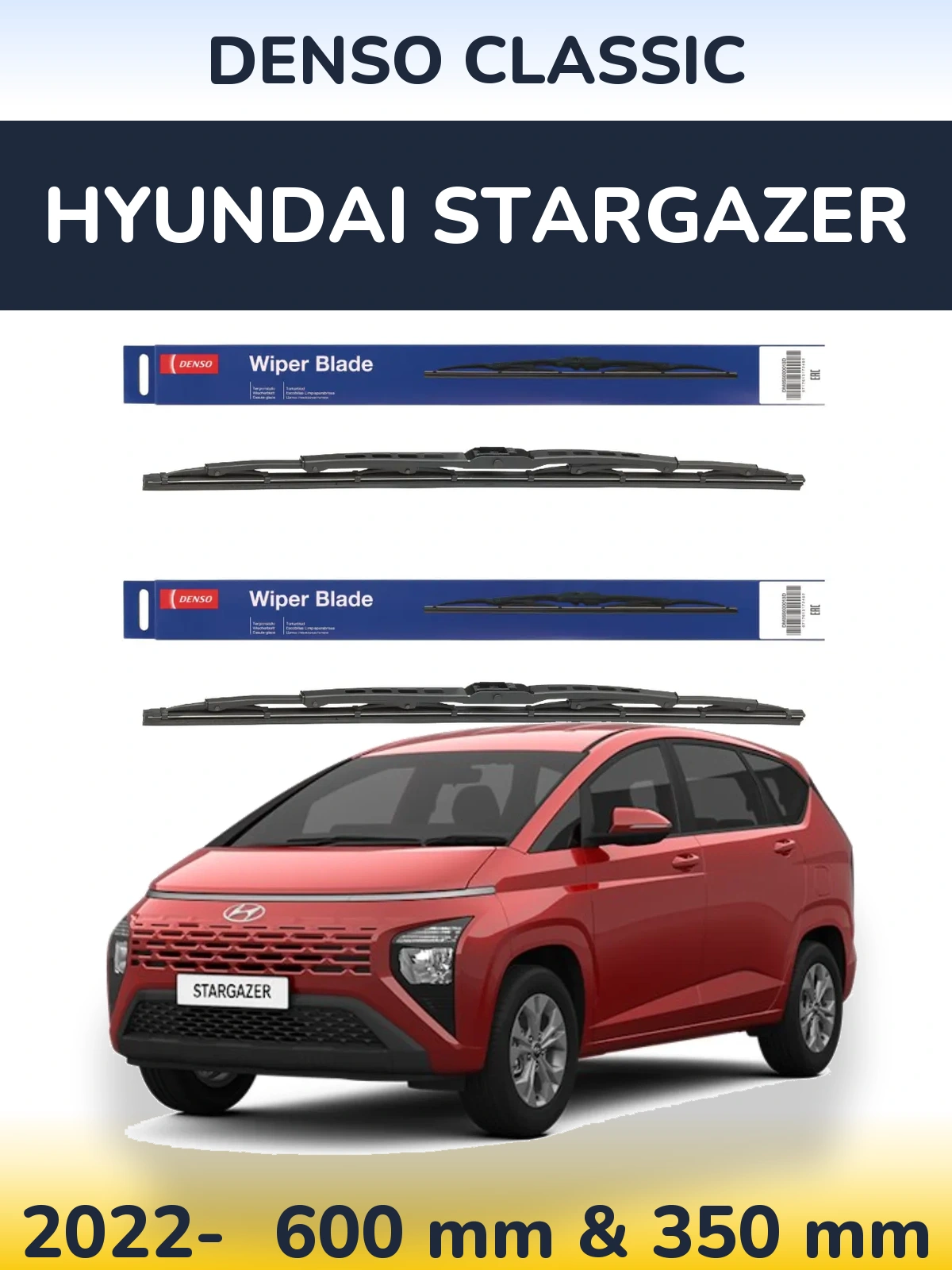 Sada předních stěračů Denso Classic 600 a 350 mm pro Hyundai Stargazer 2022-2026