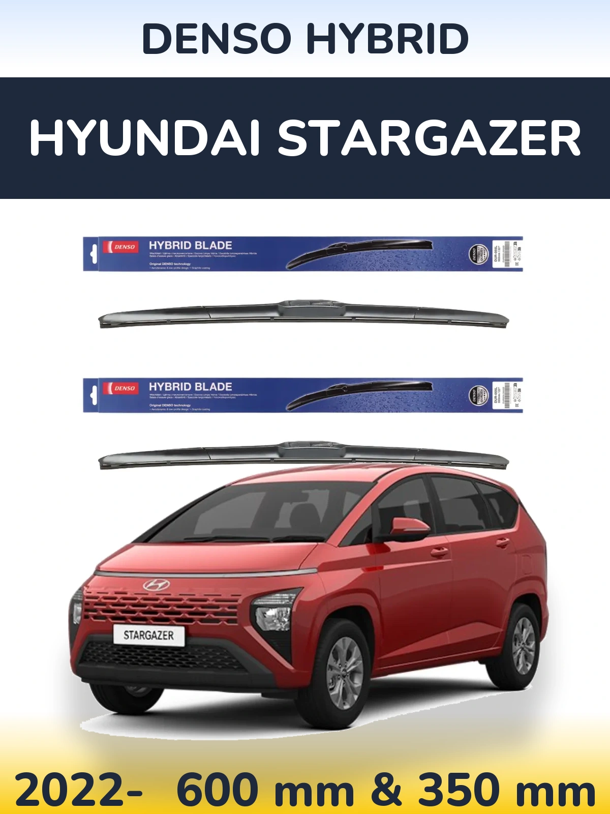 Sada předních stěračů Denso Hybrid 600 a 350 mm pro Hyundai Stargazer 2022-2026