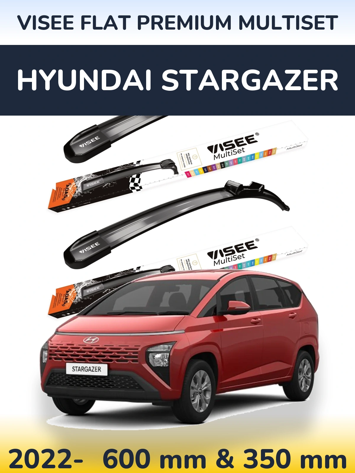 Sada předních stěračů VISEE FLAT PREMIUM MultiSet 600 a 350 mm pro Hyundai Stargazer 2022-2026