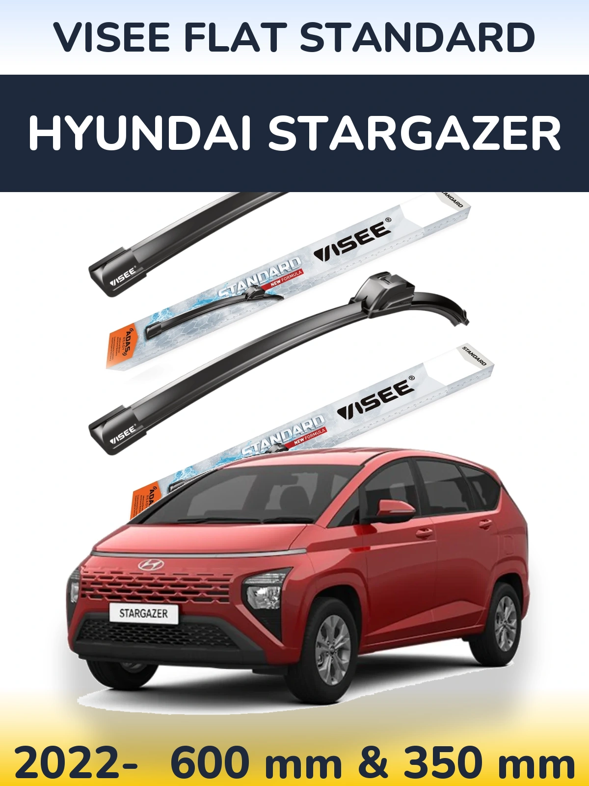 Sada předních stěračů VISEE FLAT STANDARD 600 a 350 mm pro Hyundai Stargazer 2022-2026