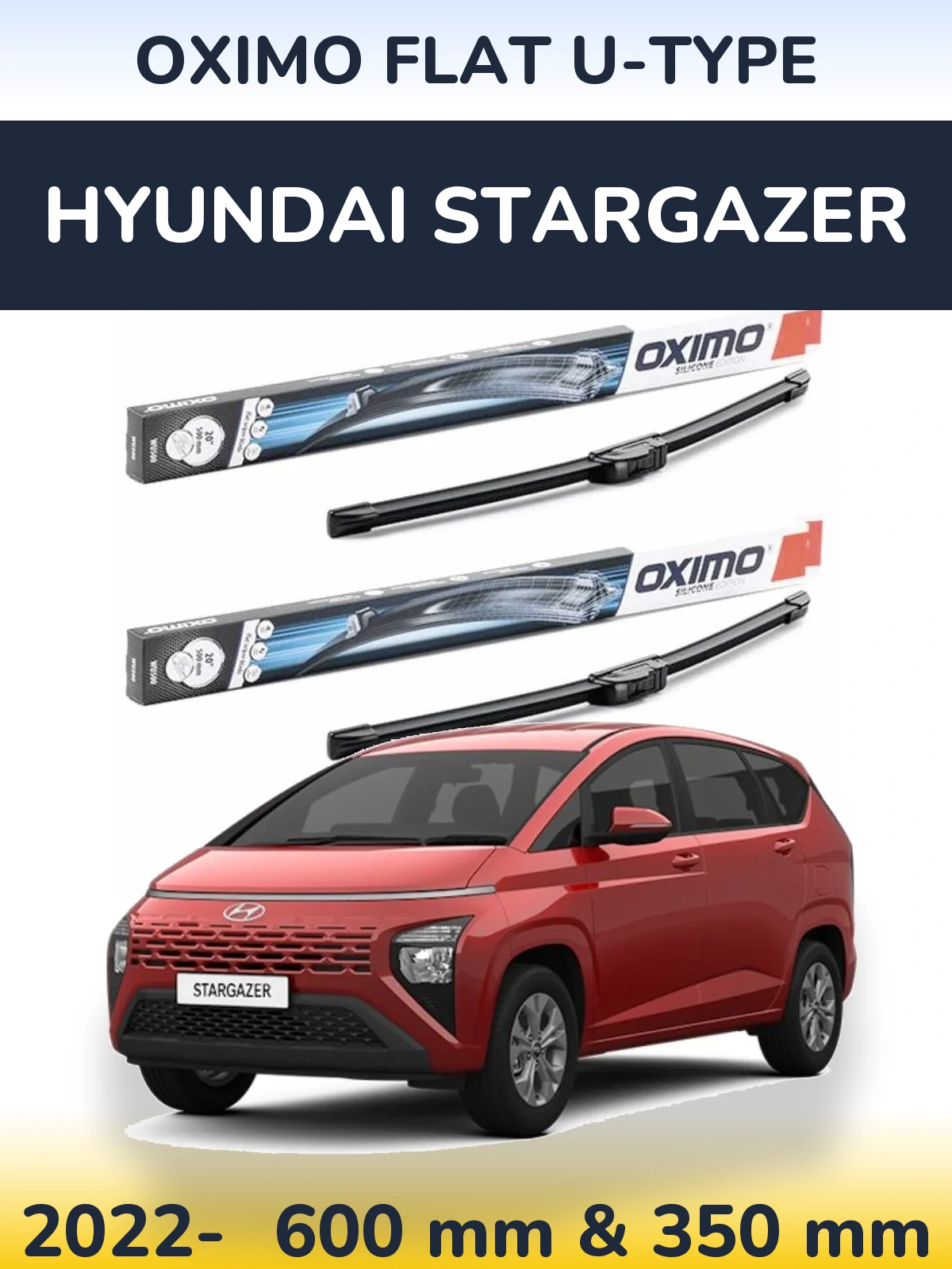 Sada předních stěračů Oximo Flat U-type 600 a 350 mm pro Hyundai Stargazer 2022-2026