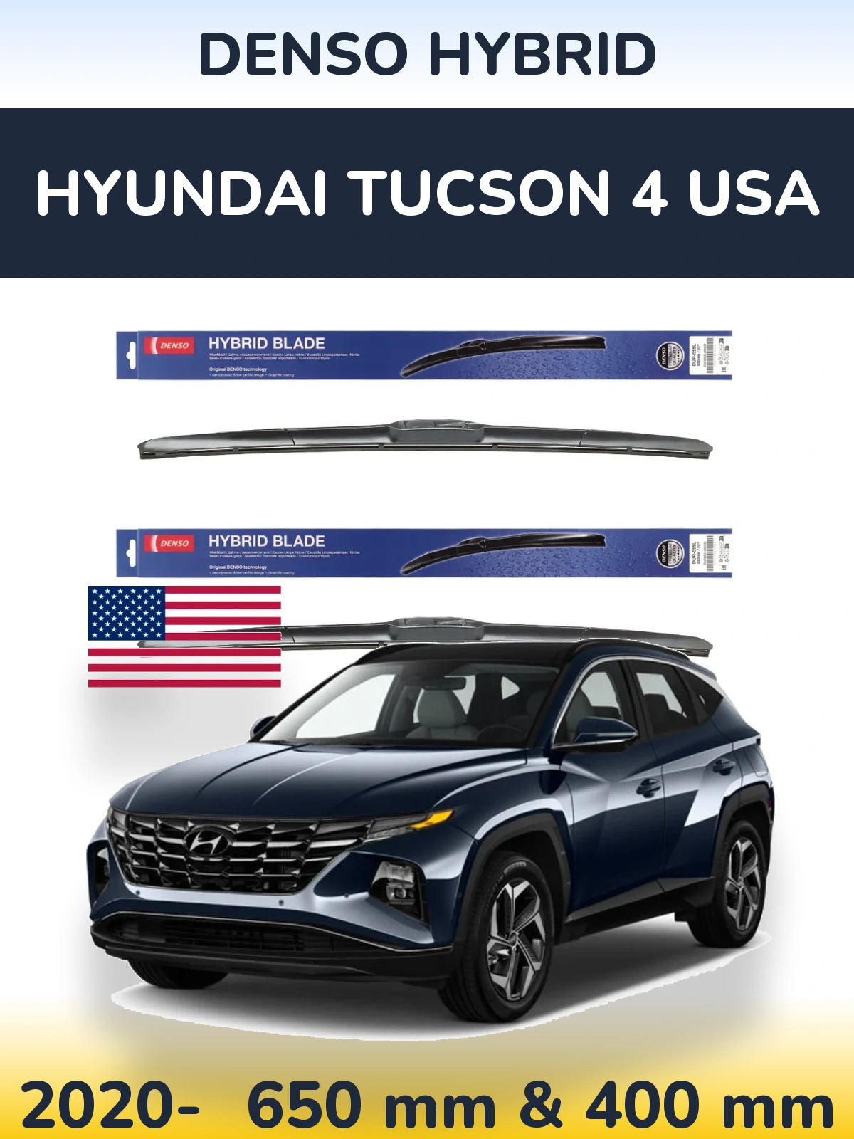 Sada předních stěračů Denso Hybrid 650 a 400 mm pro Hyundai Tucson 4 USA 2020-2026