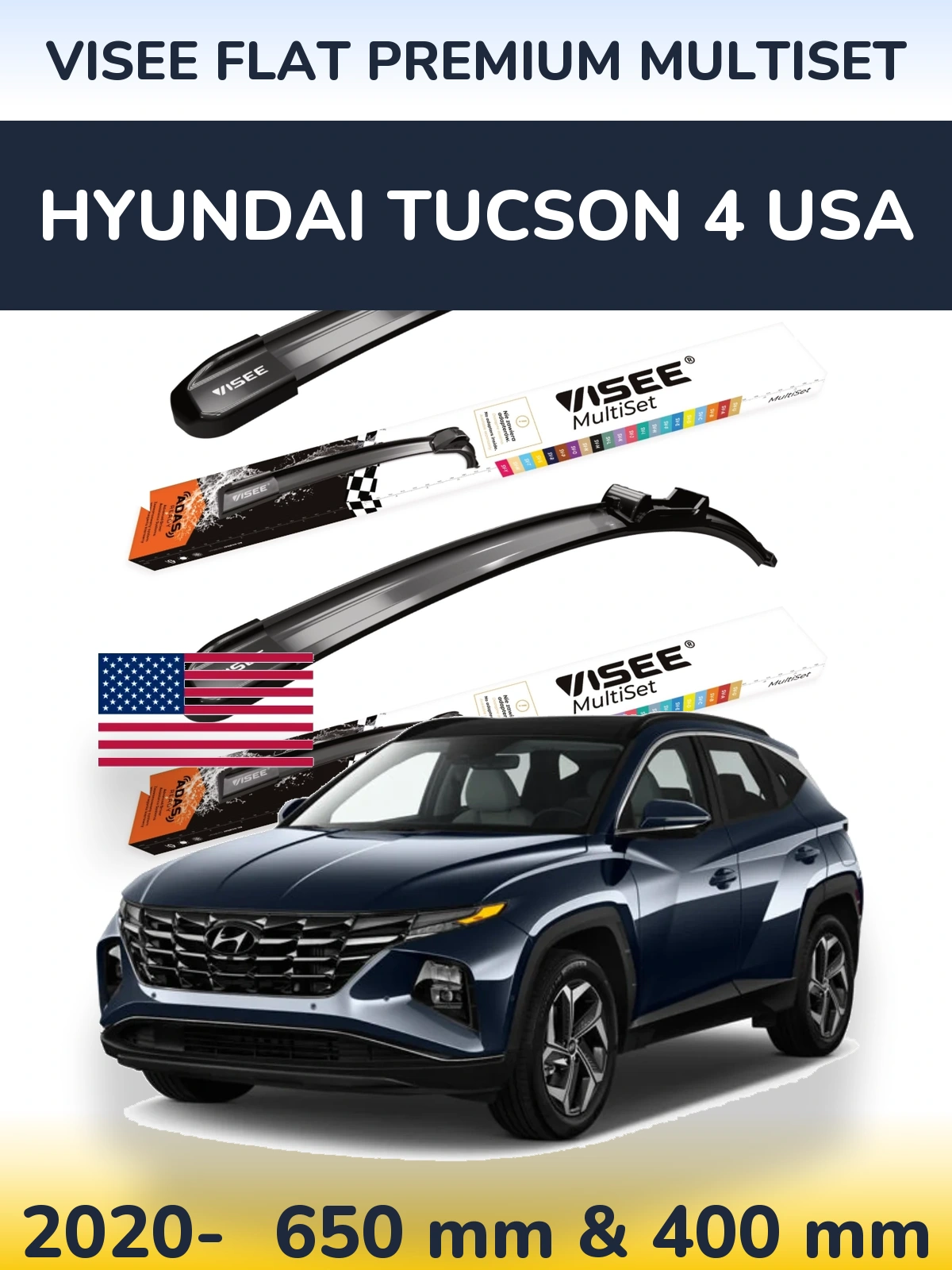 Sada předních stěračů VISEE FLAT PREMIUM MultiSet 650 a 400 mm pro Hyundai Tucson 4 USA 2020-2026