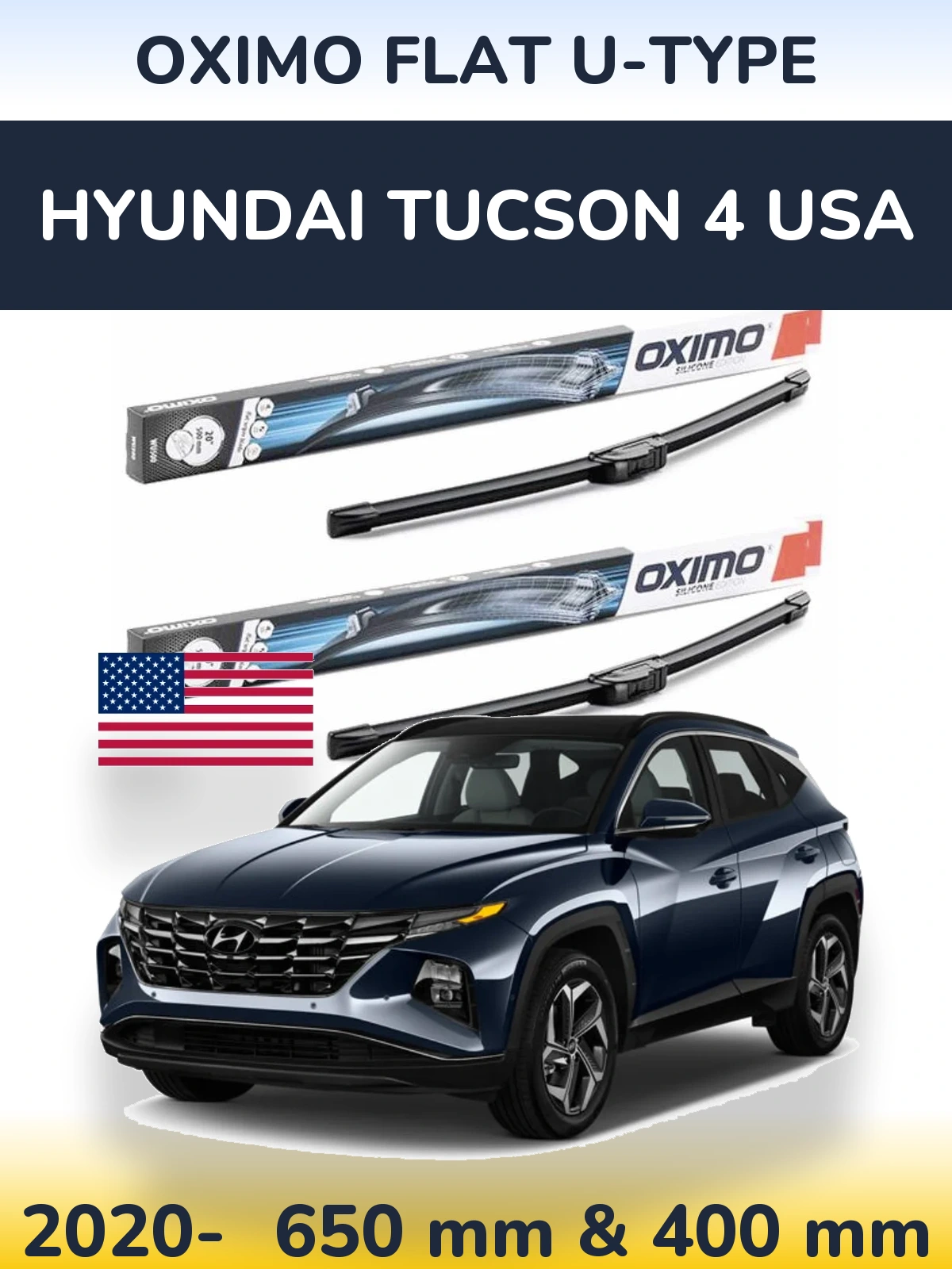 Sada předních stěračů Oximo Flat U-type 650 a 400 mm pro Hyundai Tucson 4 USA 2020-2026
