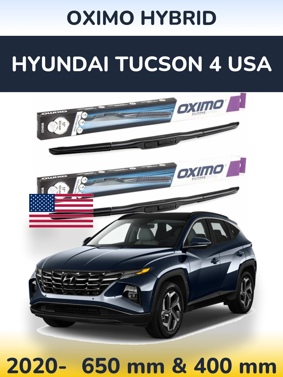 Sada předních stěračů Oximo Hybrid 650 a 400 mm pro Hyundai Tucson 4 USA 2020-2026