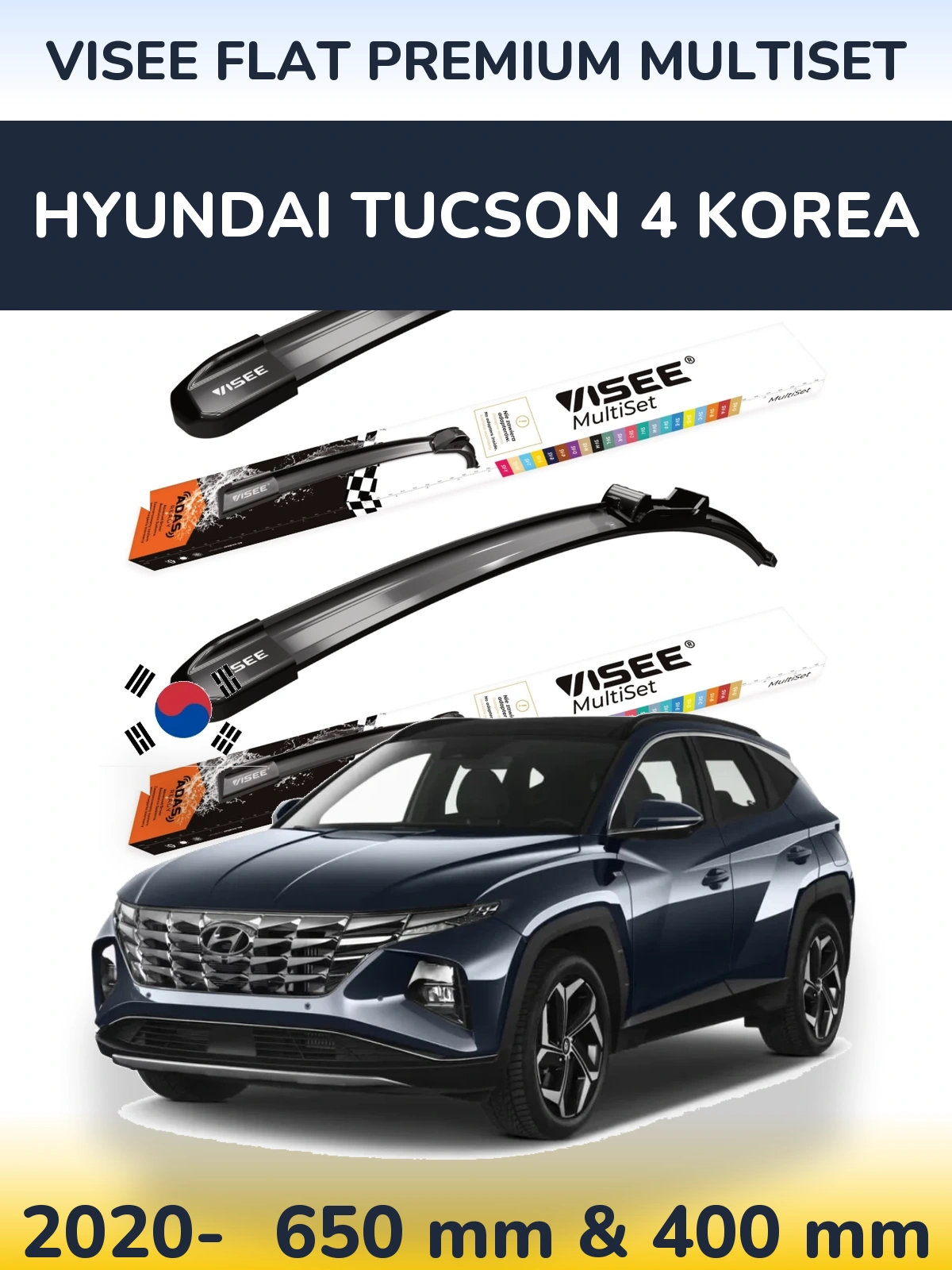Sada předních stěračů VISEE FLAT PREMIUM MultiSet 650 a 400 mm pro Hyundai Tucson 4 Korea 2020-2026