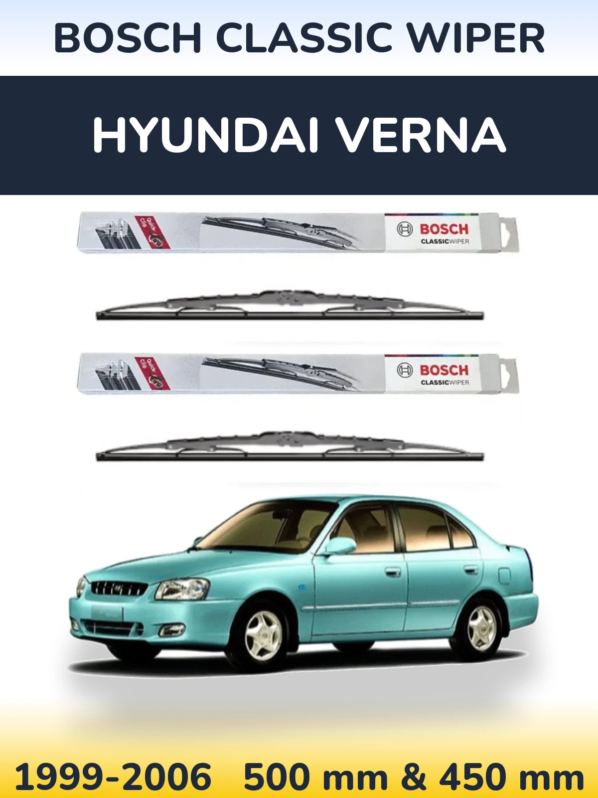 Sada předních stěračů BOSCH Classic Wiper 500 a 450 mm pro Hyundai Verna 1999-2006