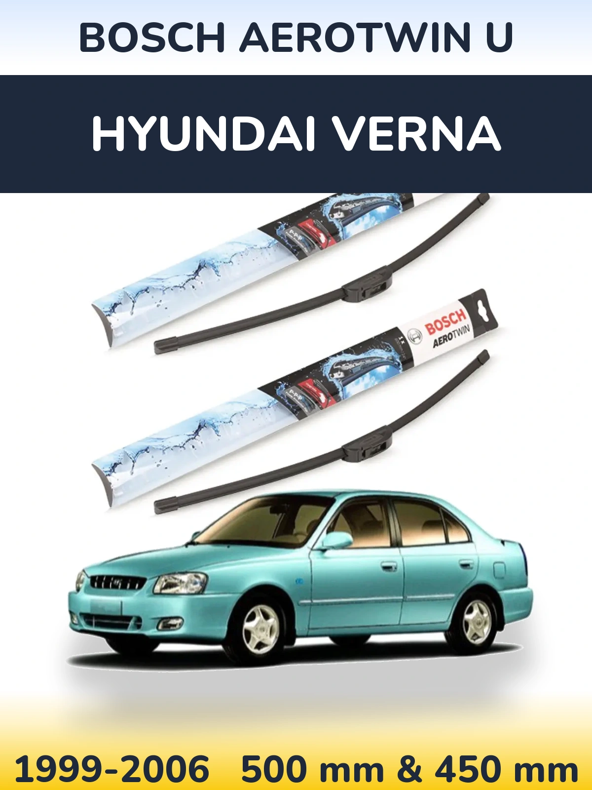 Sada předních stěračů BOSCH AeroTwin U 500 a 450 mm pro Hyundai Verna 1999-2006
