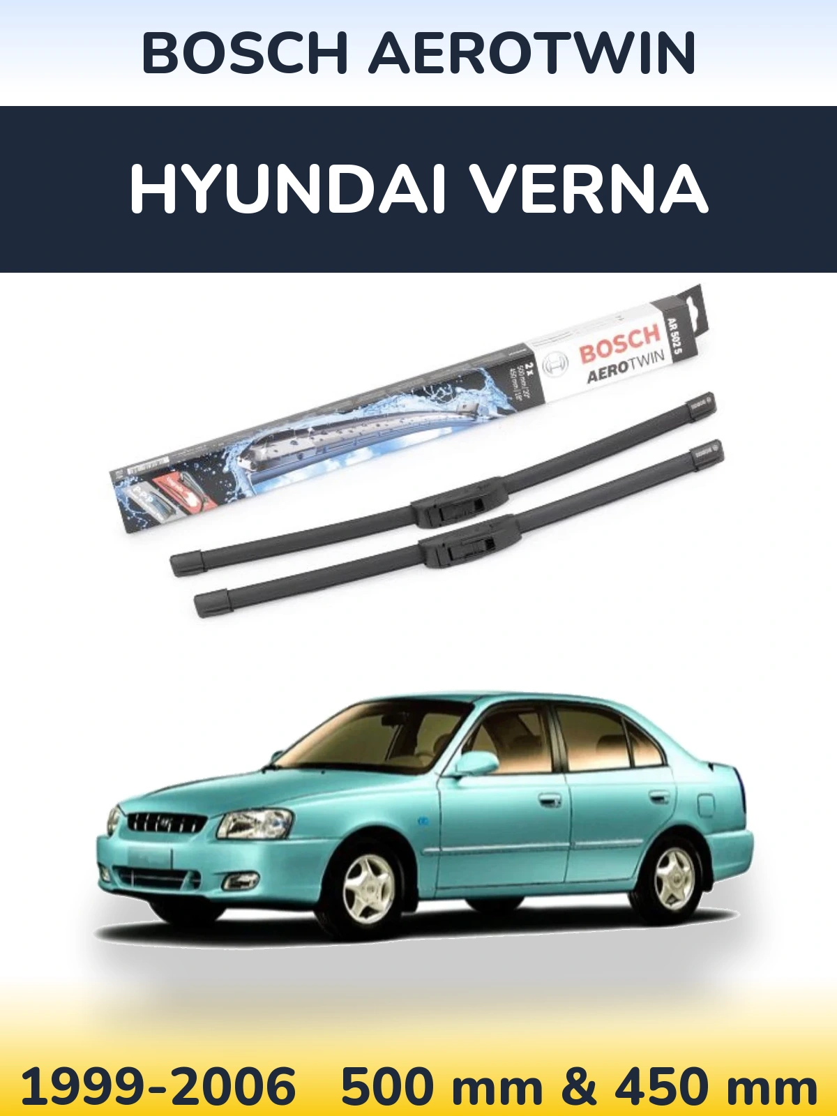 Комплект передніх щіток BOSCH AeroTwin 500 & 450 мм для Hyundai Verna 1999-2006