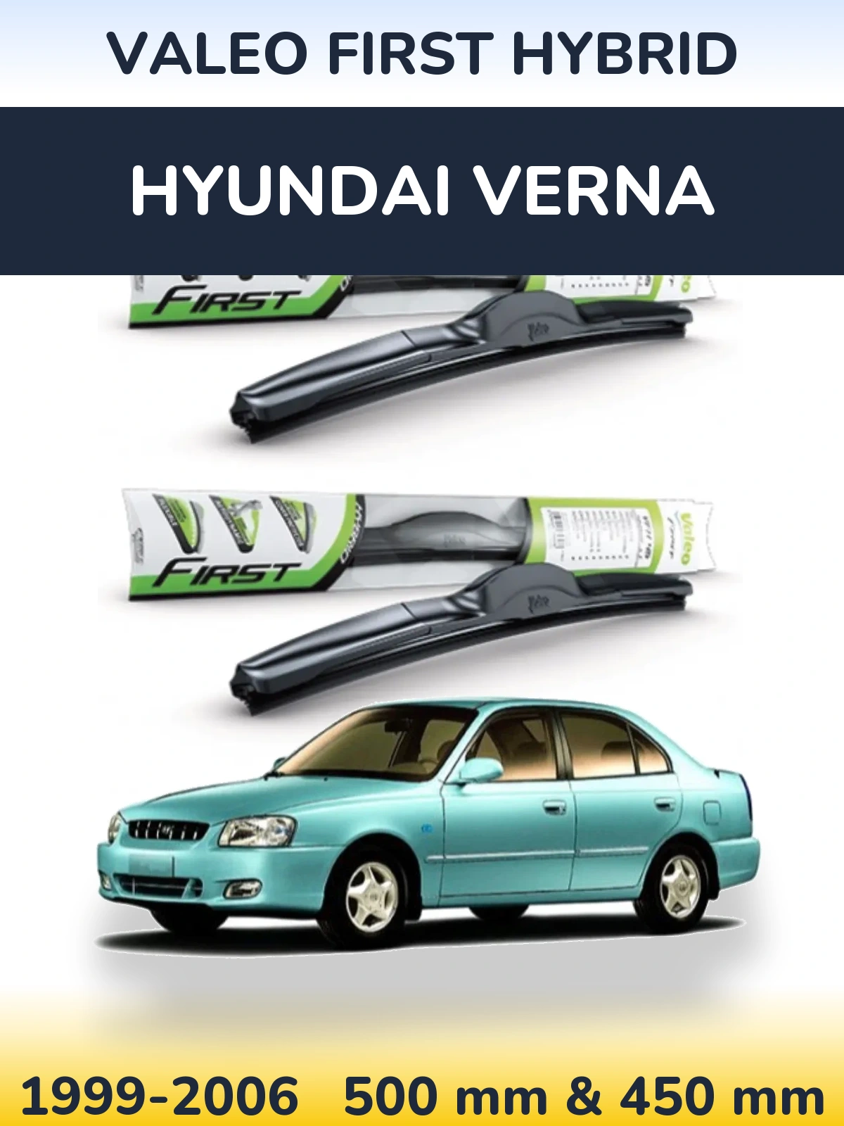 Sada předních stěračů Valeo First Hybrid 500 a 450 mm pro Hyundai Verna 1999-2006