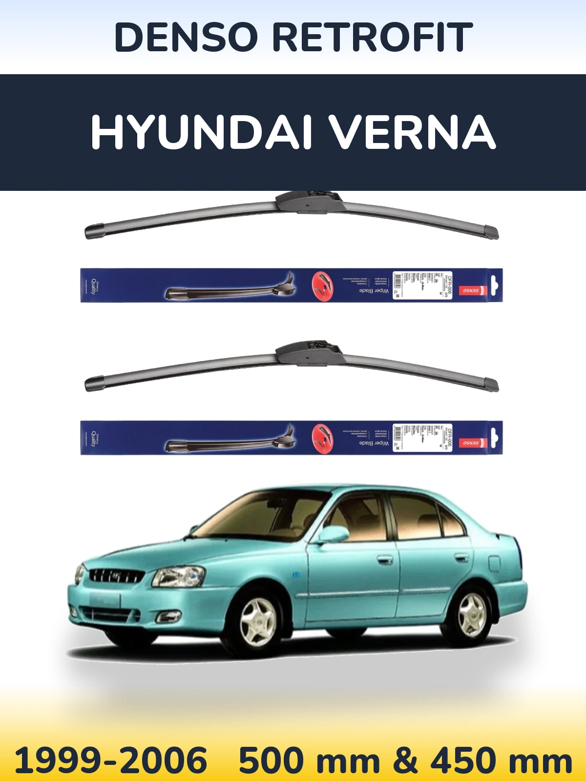 Sada předních stěračů Denso Retrofit 500 a 450 mm pro Hyundai Verna 1999-2006
