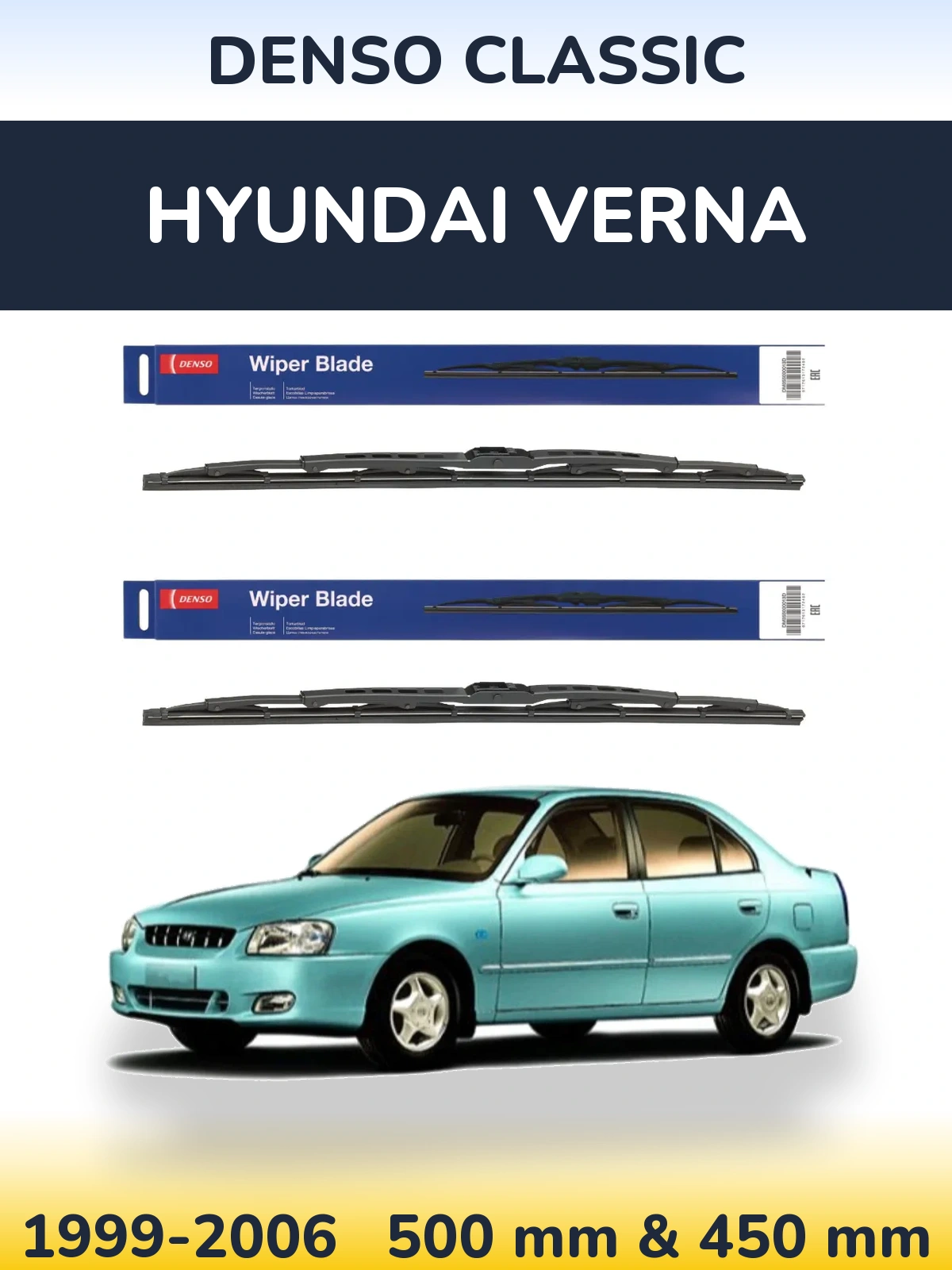 Sada předních stěračů Denso Classic 500 a 450 mm pro Hyundai Verna 1999-2006
