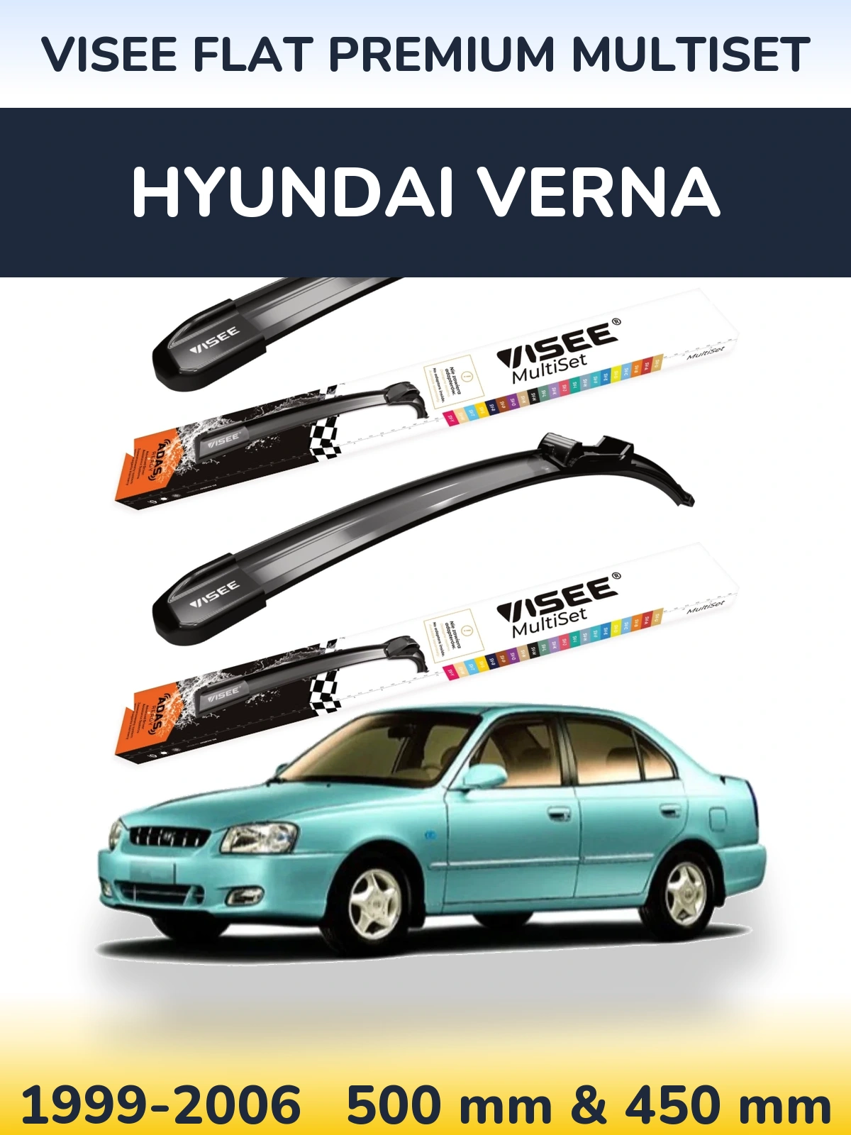 Sada předních stěračů VISEE FLAT PREMIUM MultiSet 500 a 450 mm pro Hyundai Verna 1999-2006