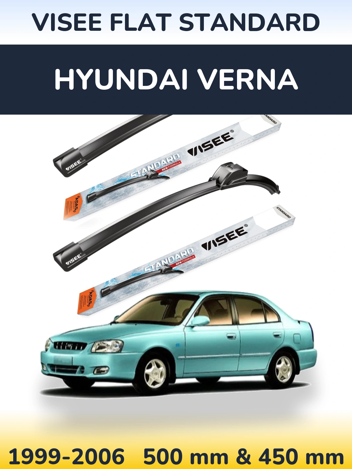 Sada předních stěračů VISEE FLAT STANDARD 500 a 450 mm pro Hyundai Verna 1999-2006