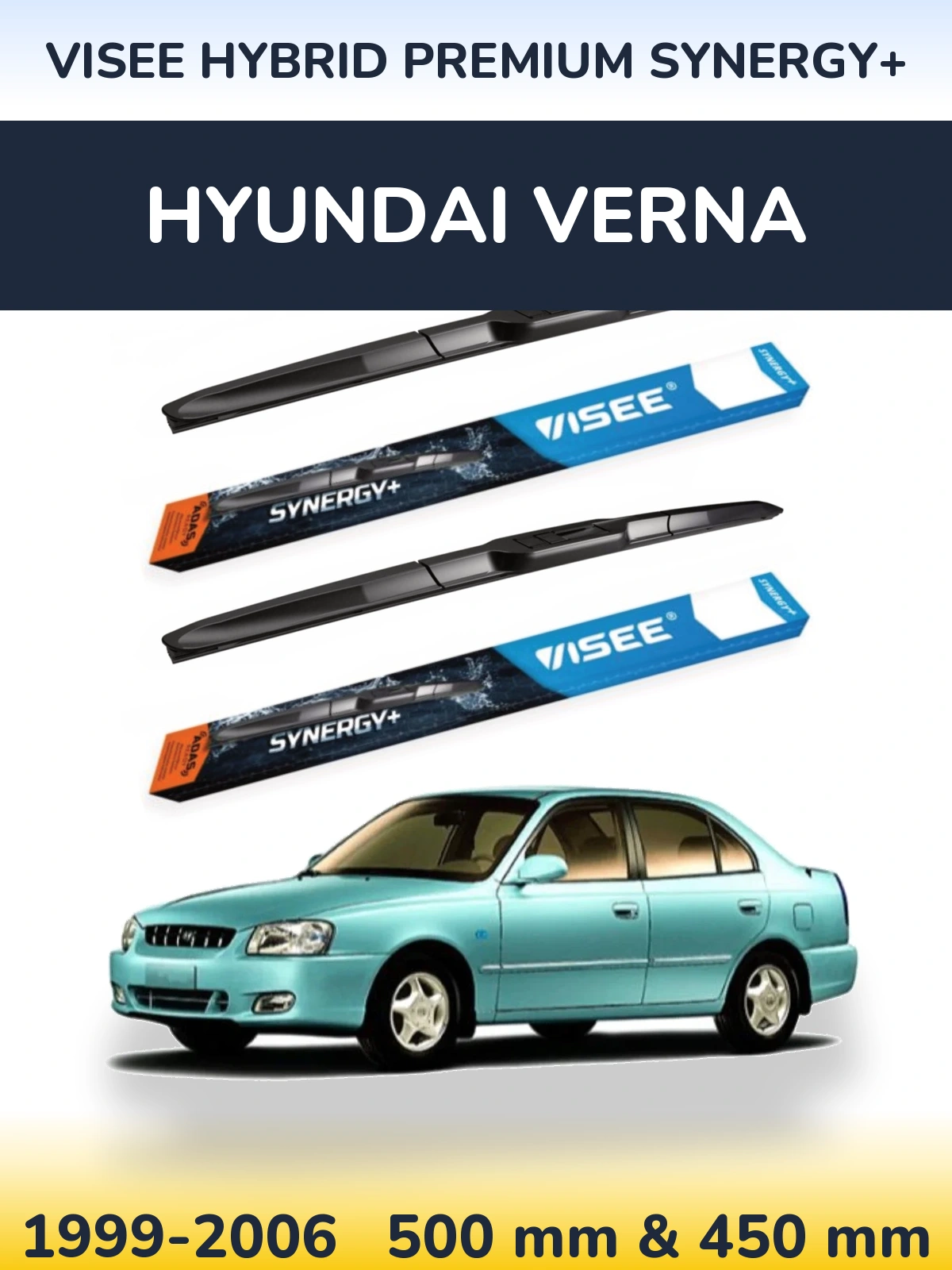 Sada předních stěračů VISEE HYBRID PREMIUM SYNERGY+ 500 a 450 mm pro Hyundai Verna 1999-2006