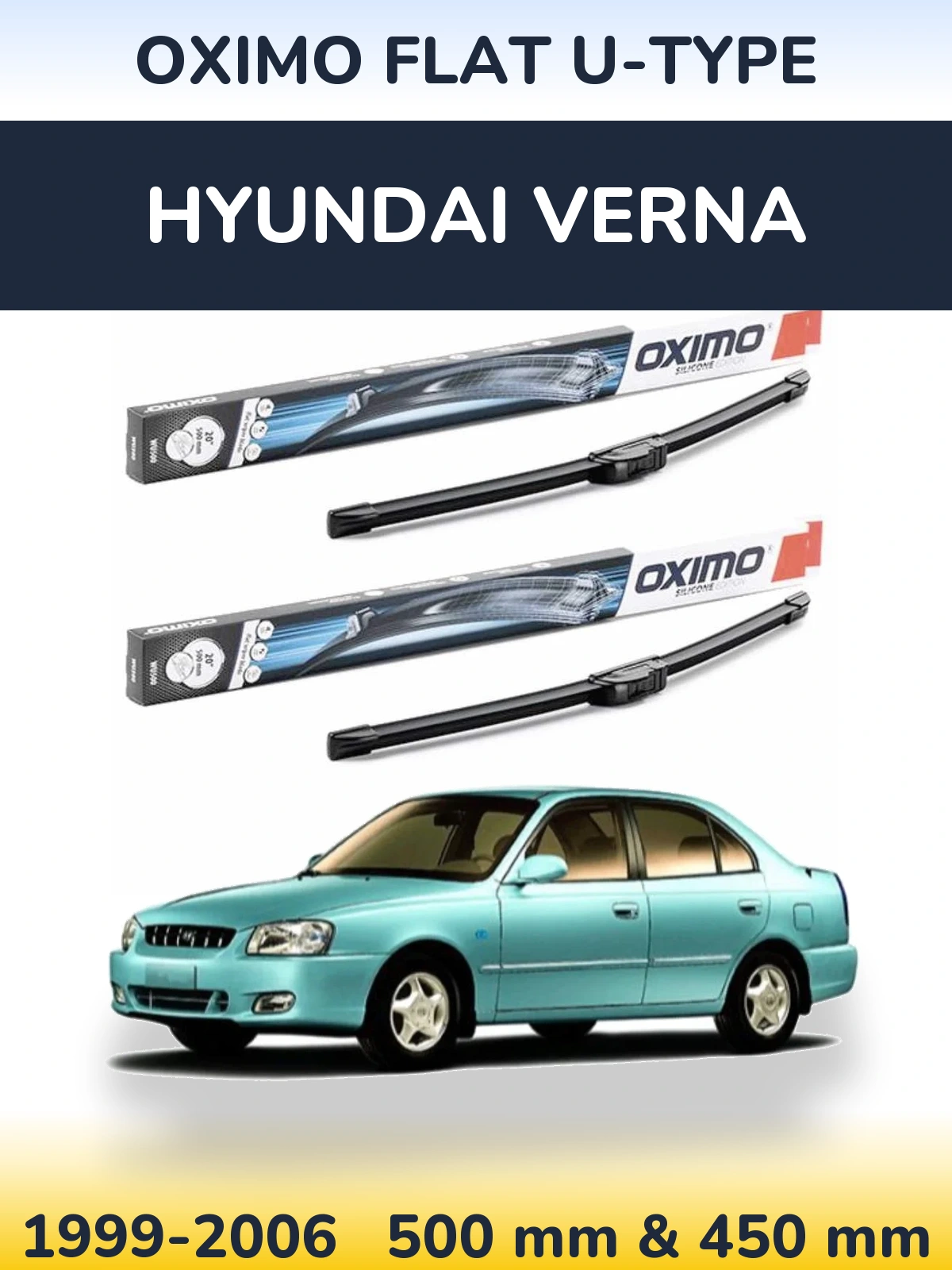 Sada předních stěračů Oximo Flat U-type 500 a 450 mm pro Hyundai Verna 1999-2006